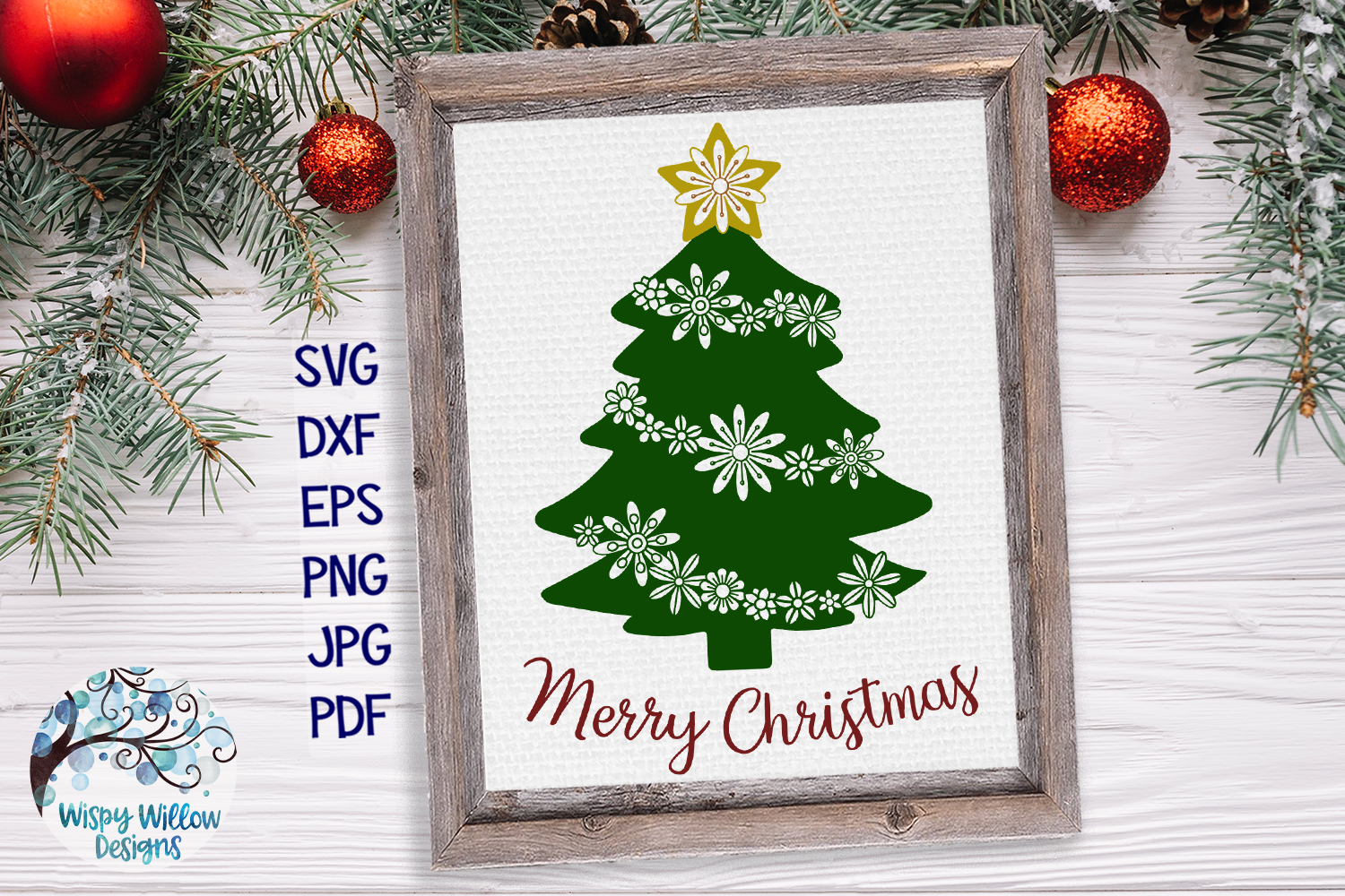 Merry Christmas SVG | Floral Ornament Christmas Tree SVG