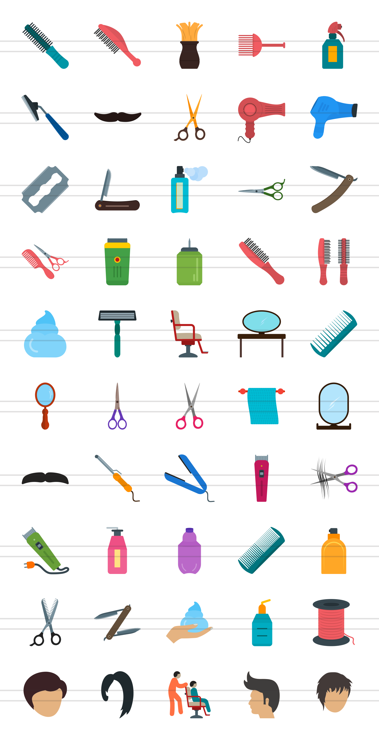50 Barbers Tools Flat Multicolor Icons