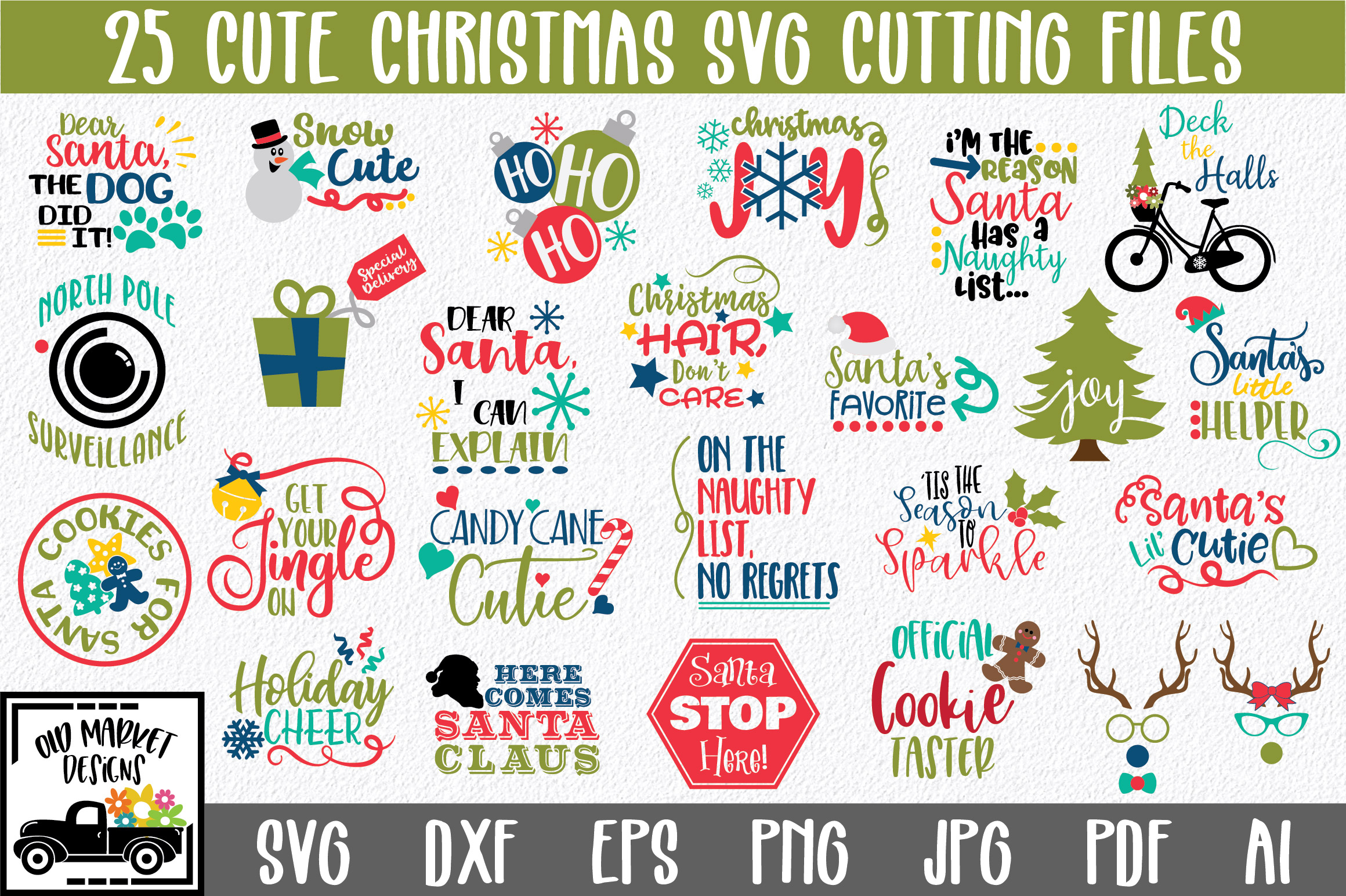Cute Christmas SVG Bundle with 25 SVG Cut Files PNG DXF EPS