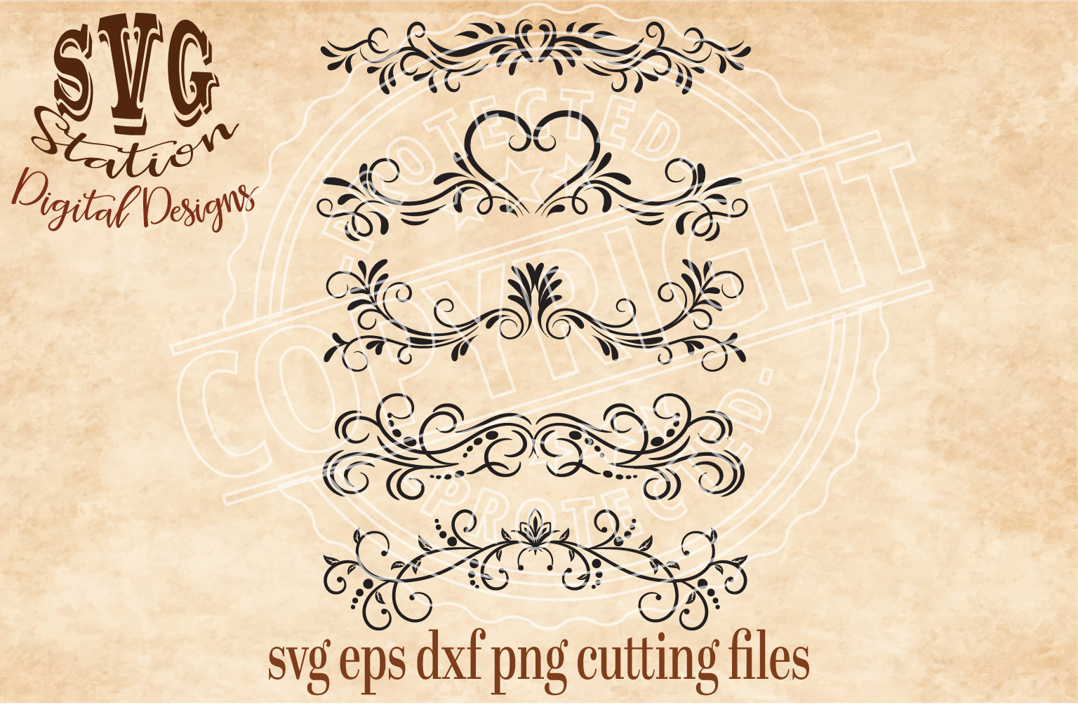 5 Ornamental Flourish Borders Cut File (18046) | SVGs | Design Bundles