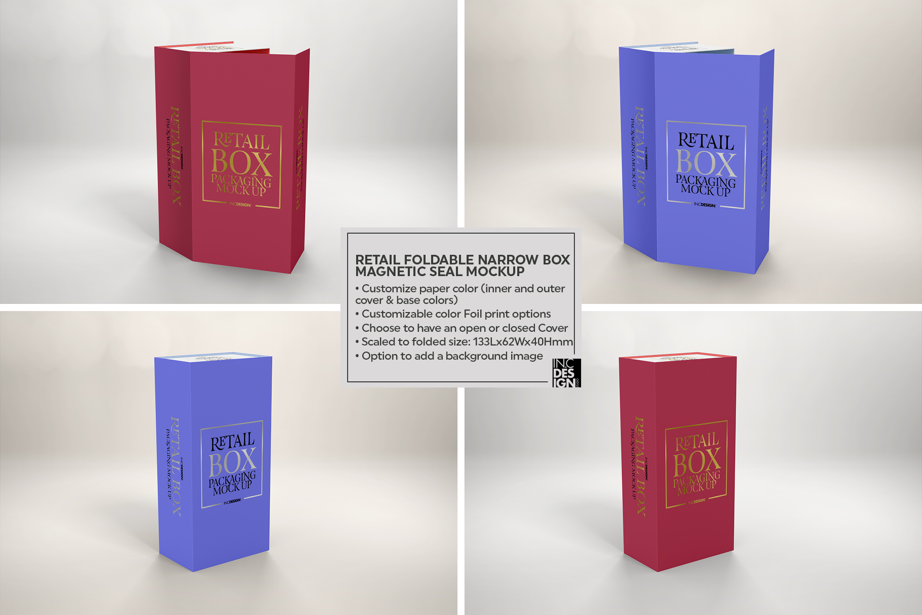 Download Foldable Narrow Retail Box Magnetic Seal Packaging Mockup