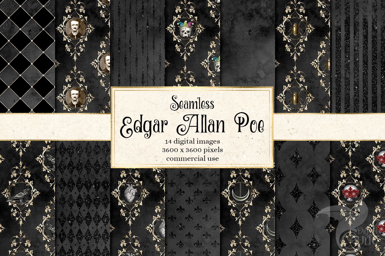 Edgar Allan Poe Digital Paper (373192) Patterns Design Bundles