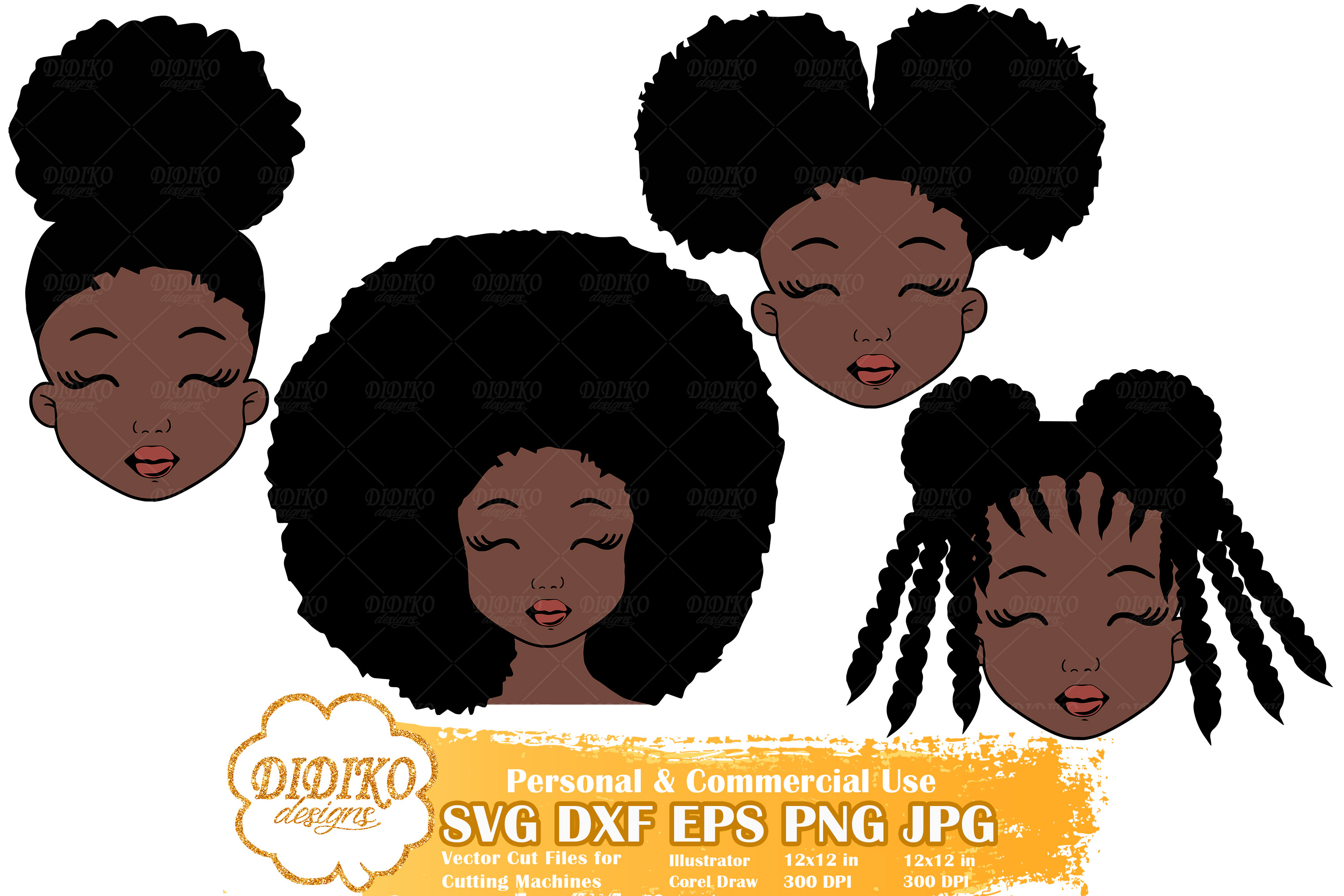 Black Girl Bundle SVG, Afro Puff Svg, Cute Black Kid Svg