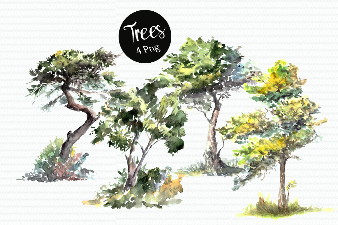 Watercolor Trees Clip Art Set (180162) | Illustrations | Design Bundles