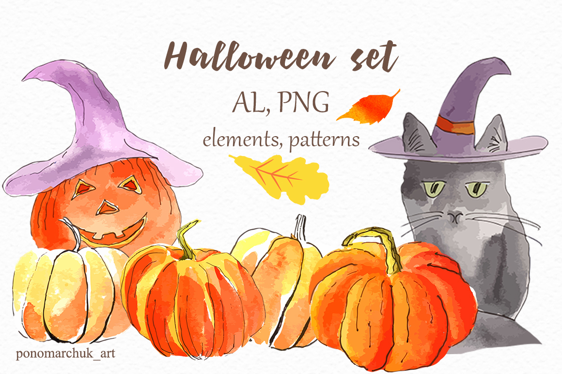 Halloween watercolor set. Vector