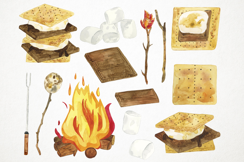 Watercolor Smores Clipart, Smores Clipart, Marshmallows