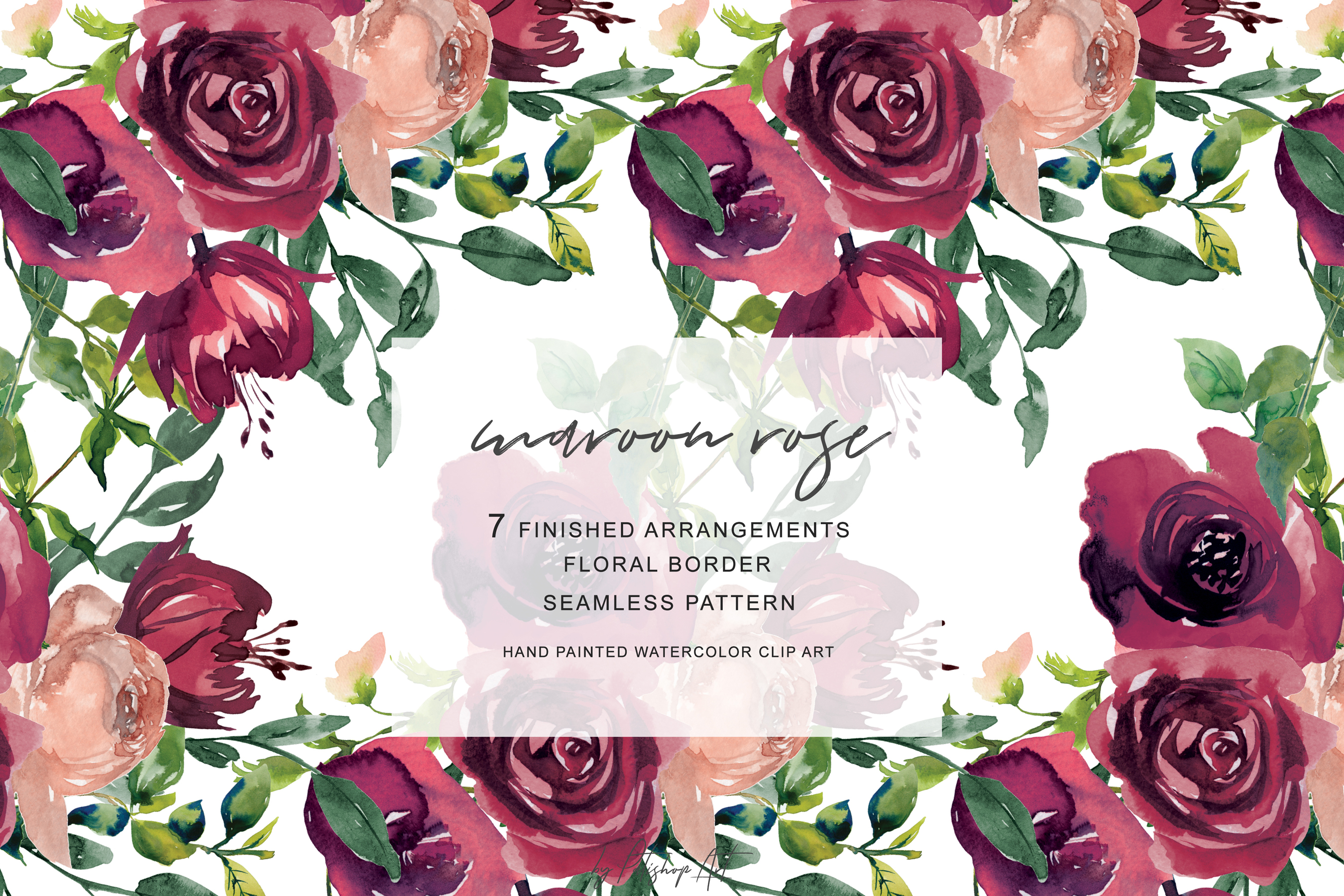 Watercolor Maroon Rose Clipart Floral Bouquet (149422) | Illustrations ...