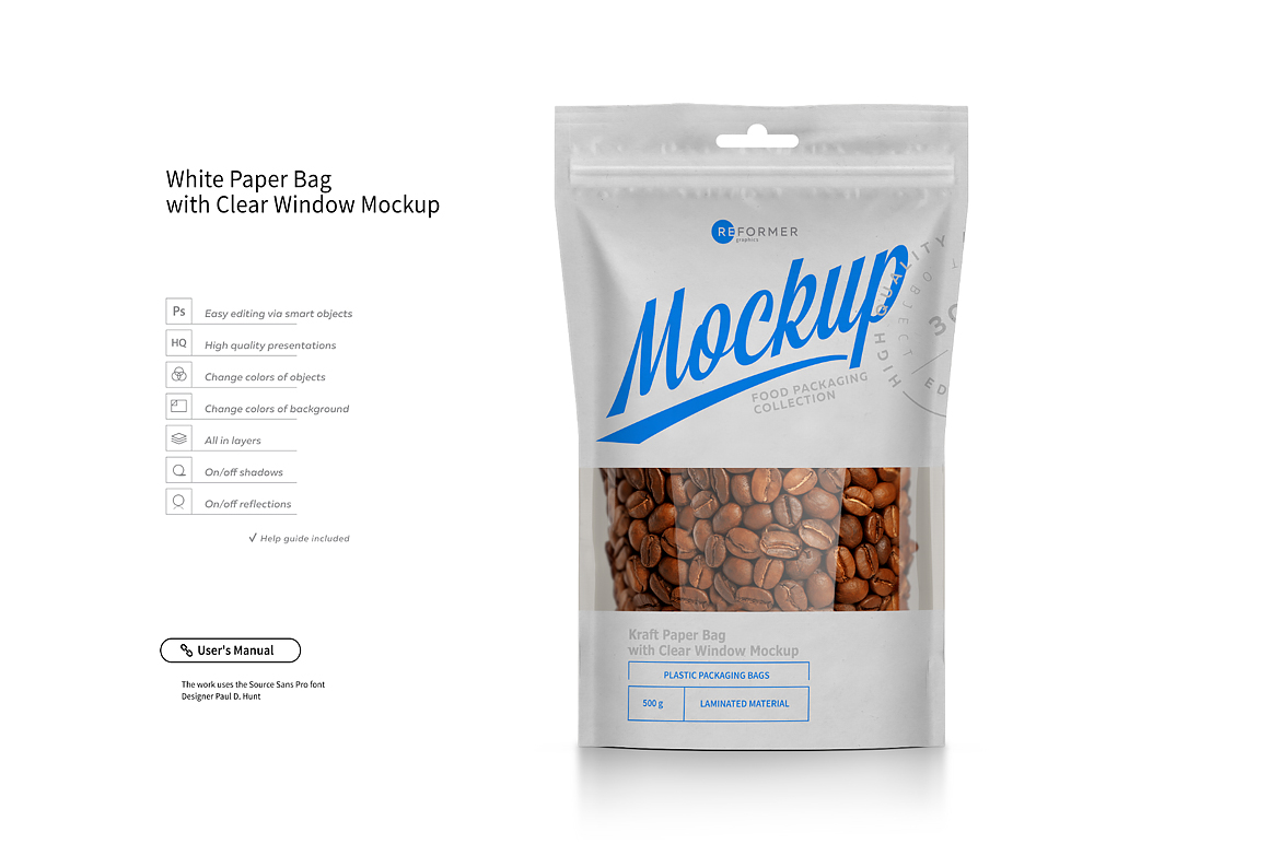 Download White Paper Bag Stand Up Pouch Doypack (133897) | Mock Ups | Design Bundles