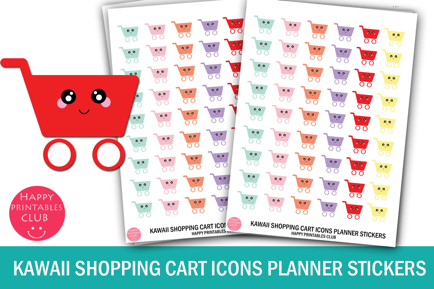 Kawaii Shopping Cart Icons Planner Stickers Cart Icons