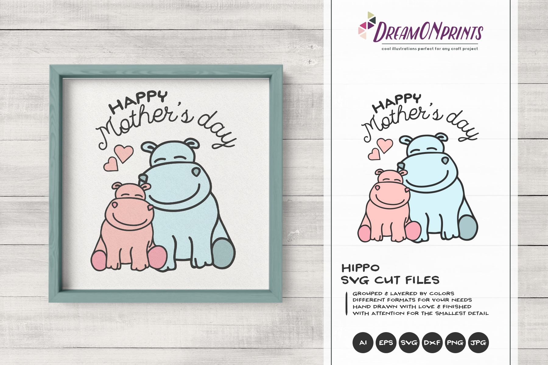 Hippo SVG | Mother & Baby SVG | Mother's Day Svg