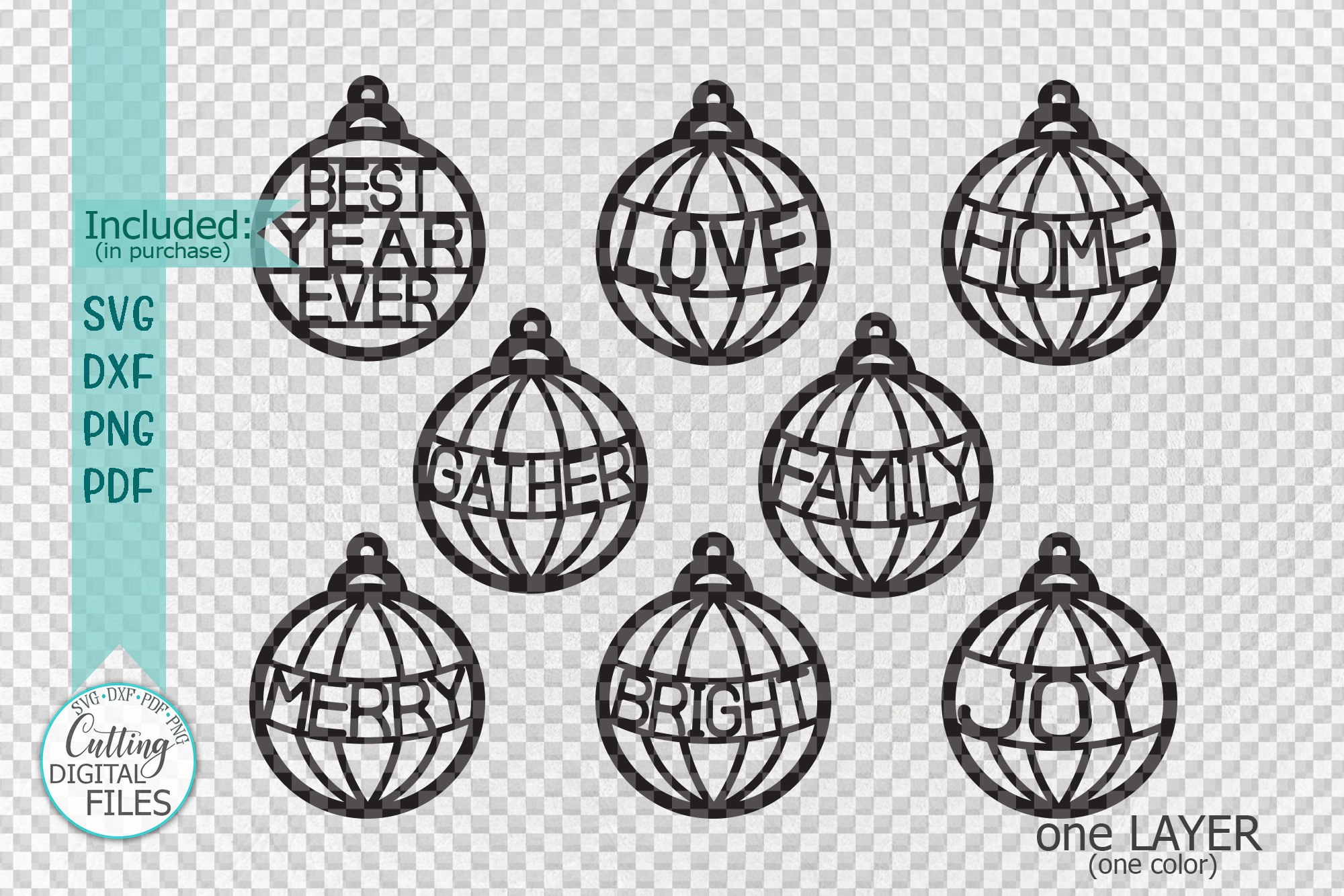 Download Family Christmas Baubles SVG PDF laser cut templates bundle