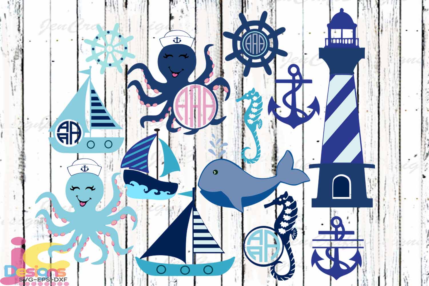 Download Nautical Sea Creatures Monogram Frame SVG, DXF, EPS, Png ...