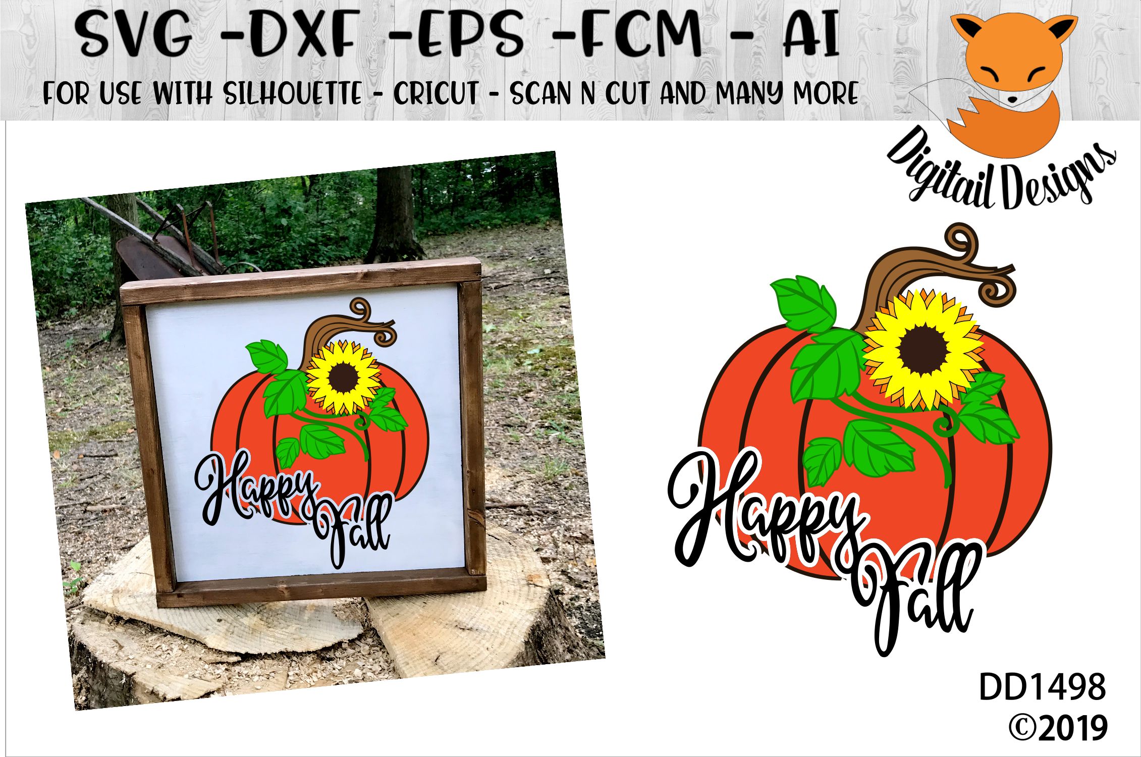 Download Happy Fall Pumpkin Sunflower SVG (325032) | Cut Files ...