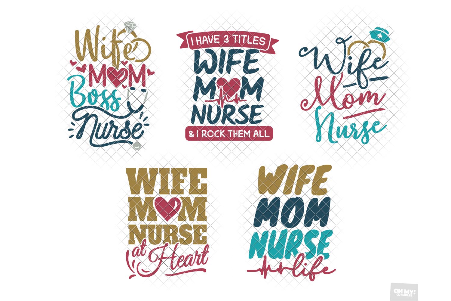 Download Wife Mom Nurse SVG Cut Files and Sublimation