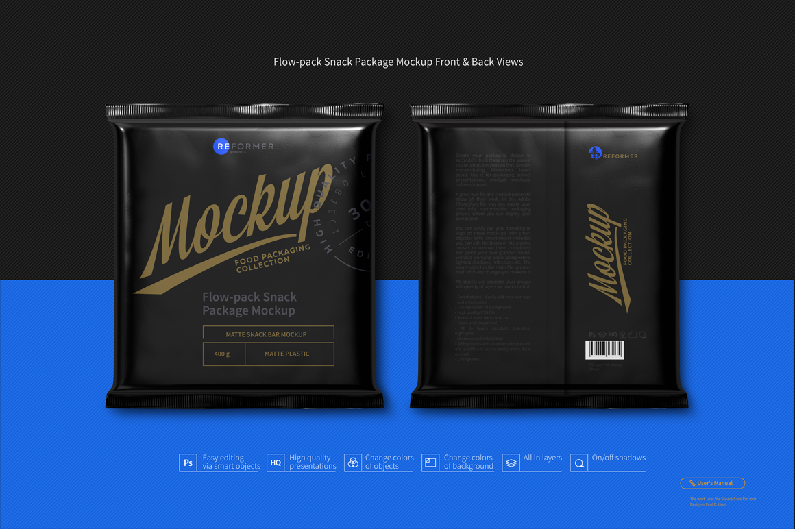 Download Flow-pack Snack Package Mockup Front & Back Views (99858 ...