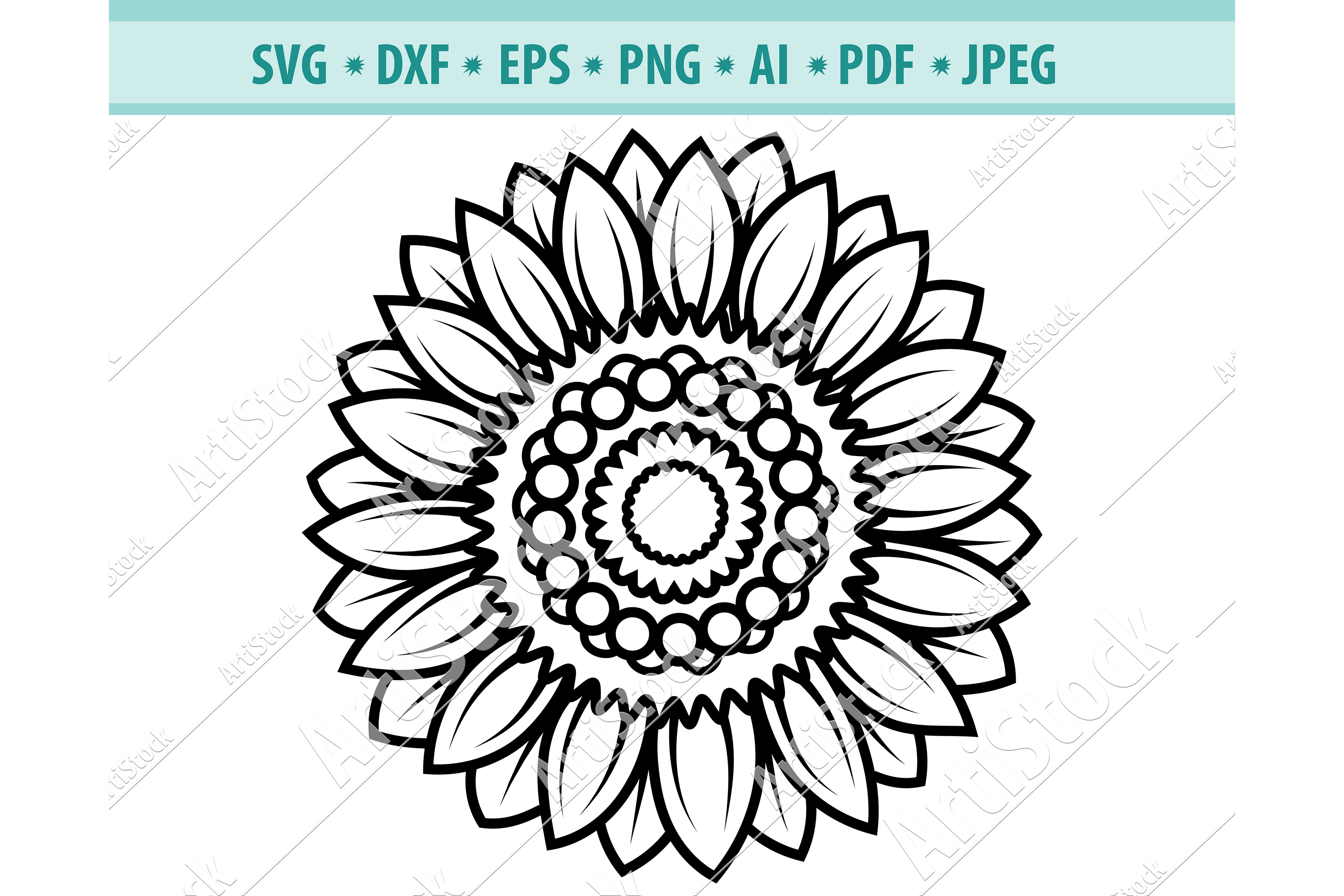 Sunflower svg, Sunflower clipart, Sun frame Dxf, Png, Eps example image 1.