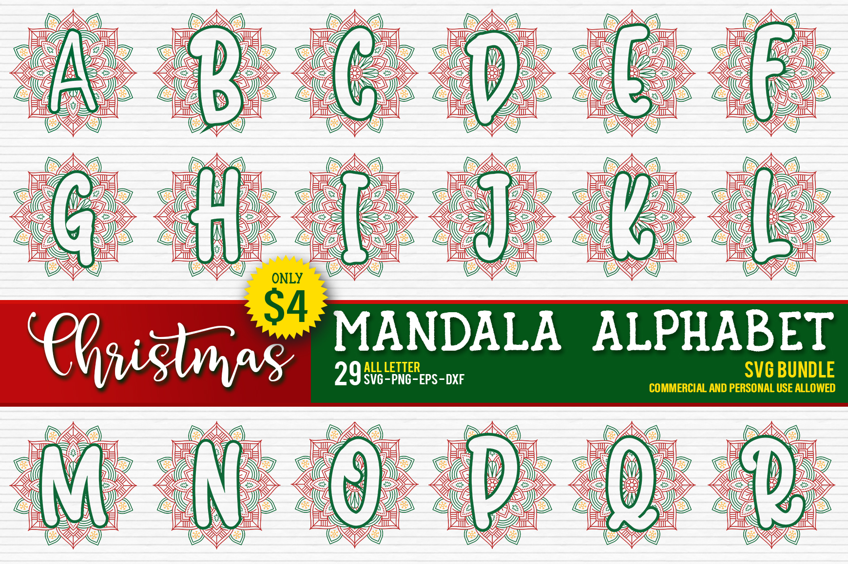 Download Christmas Mandala Monogram Alphabet Svg Bundle