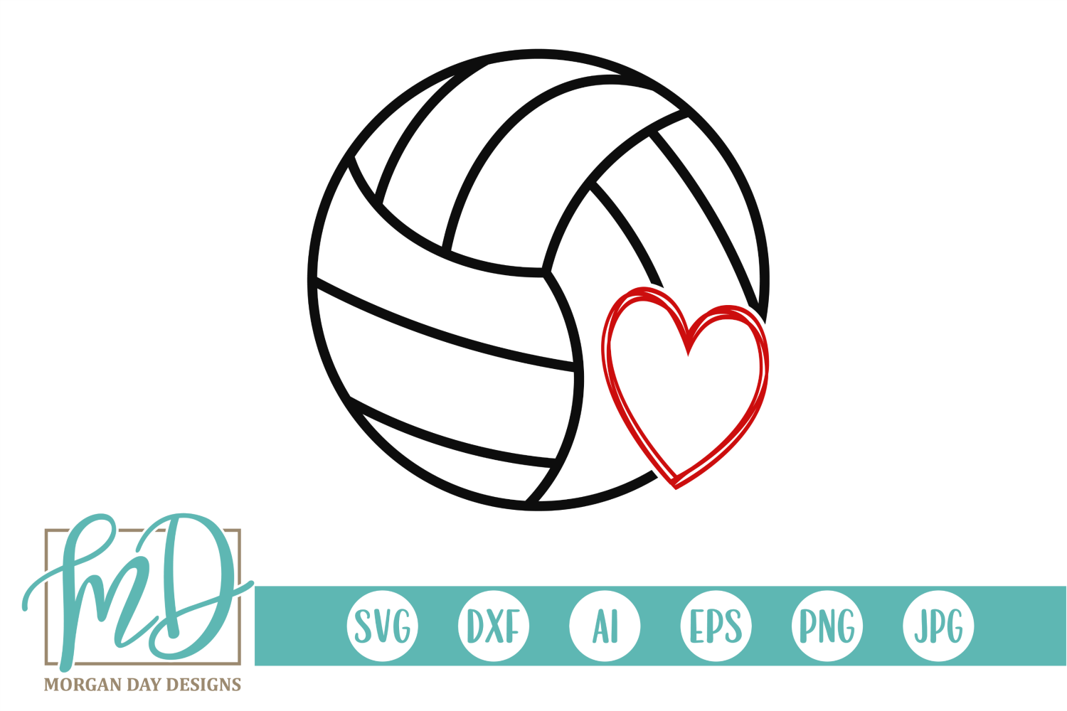 Volleyball with Heart SVG, DXF, AI, EPS, PNG, JPEG