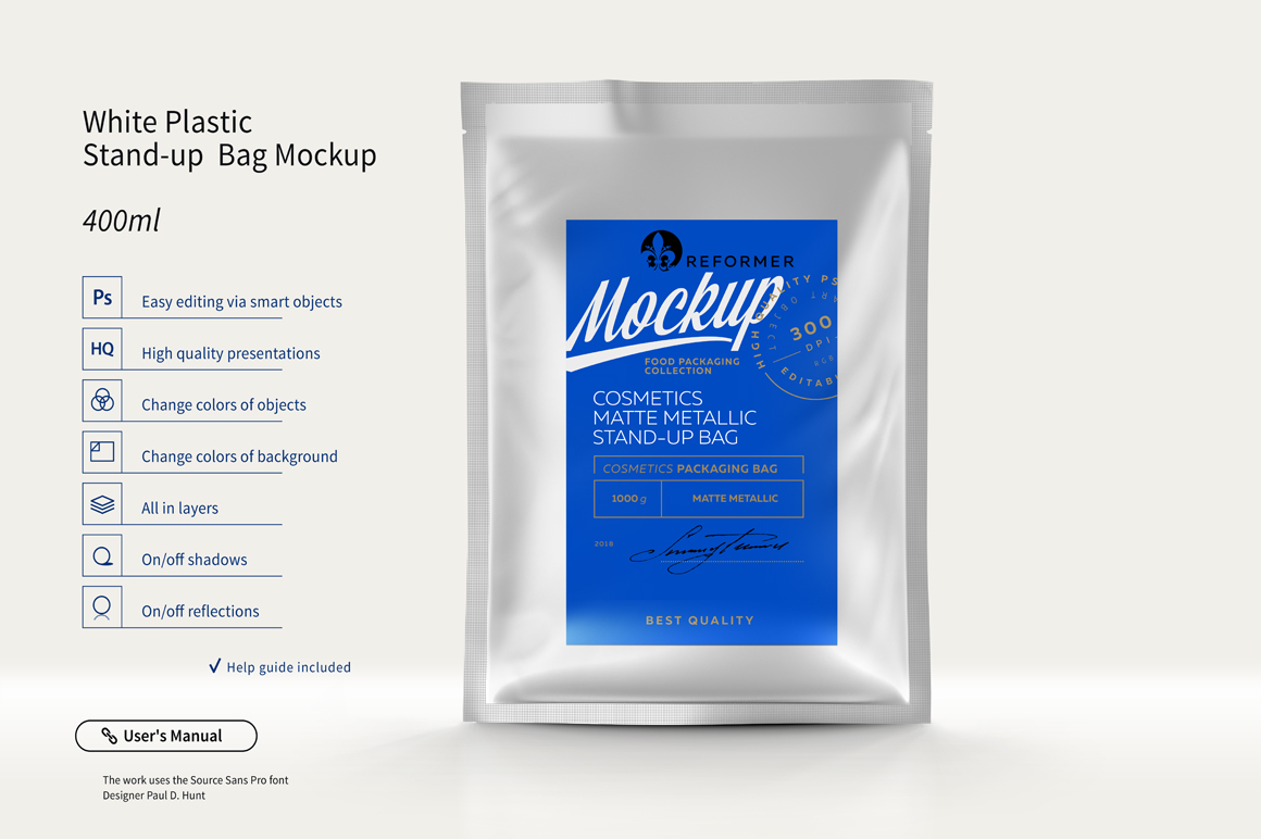 Download White Plastic Stand-up Bag Mockup
