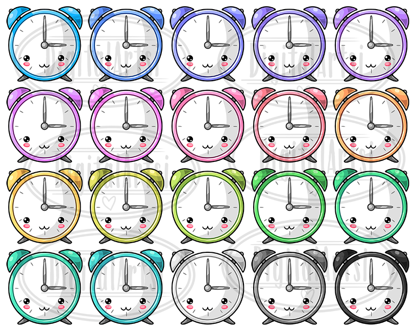Kawaii Alarm Clock Clipart (124755) Illustrations Design Bundles