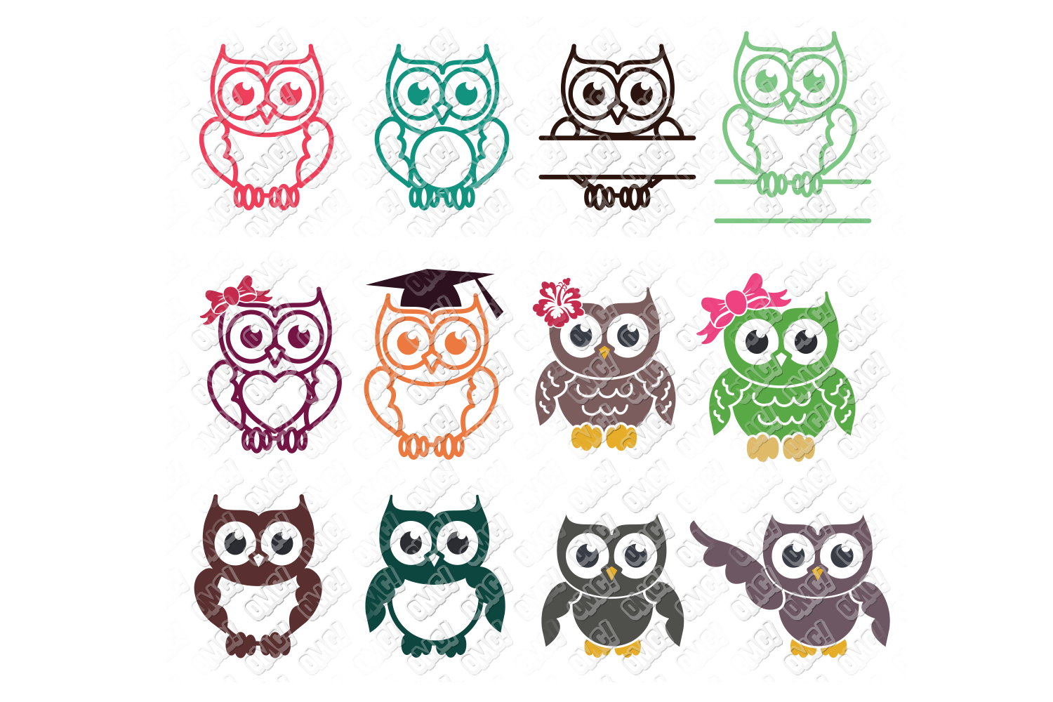 Download Owl SVG Monogram Bundle in SVG, DXF, PNG, EPS, JPG (124511) | Cut Files | Design Bundles