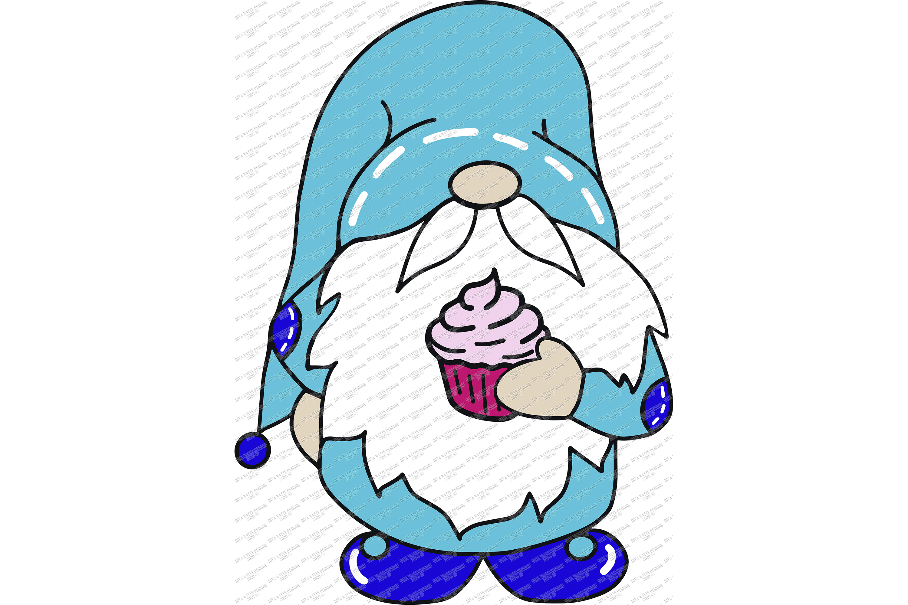 Happy Birthday Gnome - Cupcake - SVG PNG - Cut File Clipart