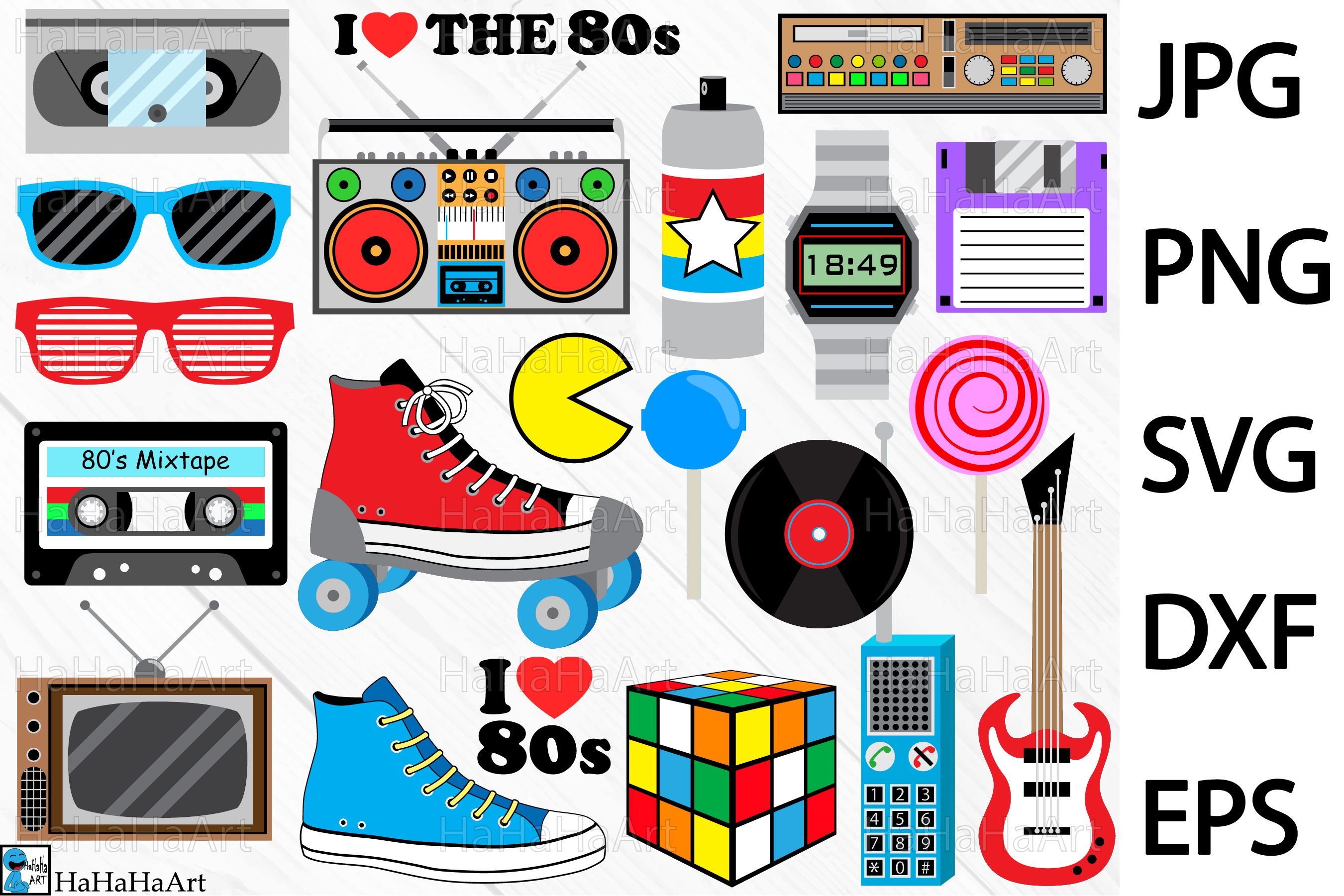 I Love The 80s Designs Clip art / Cutting Files 98c