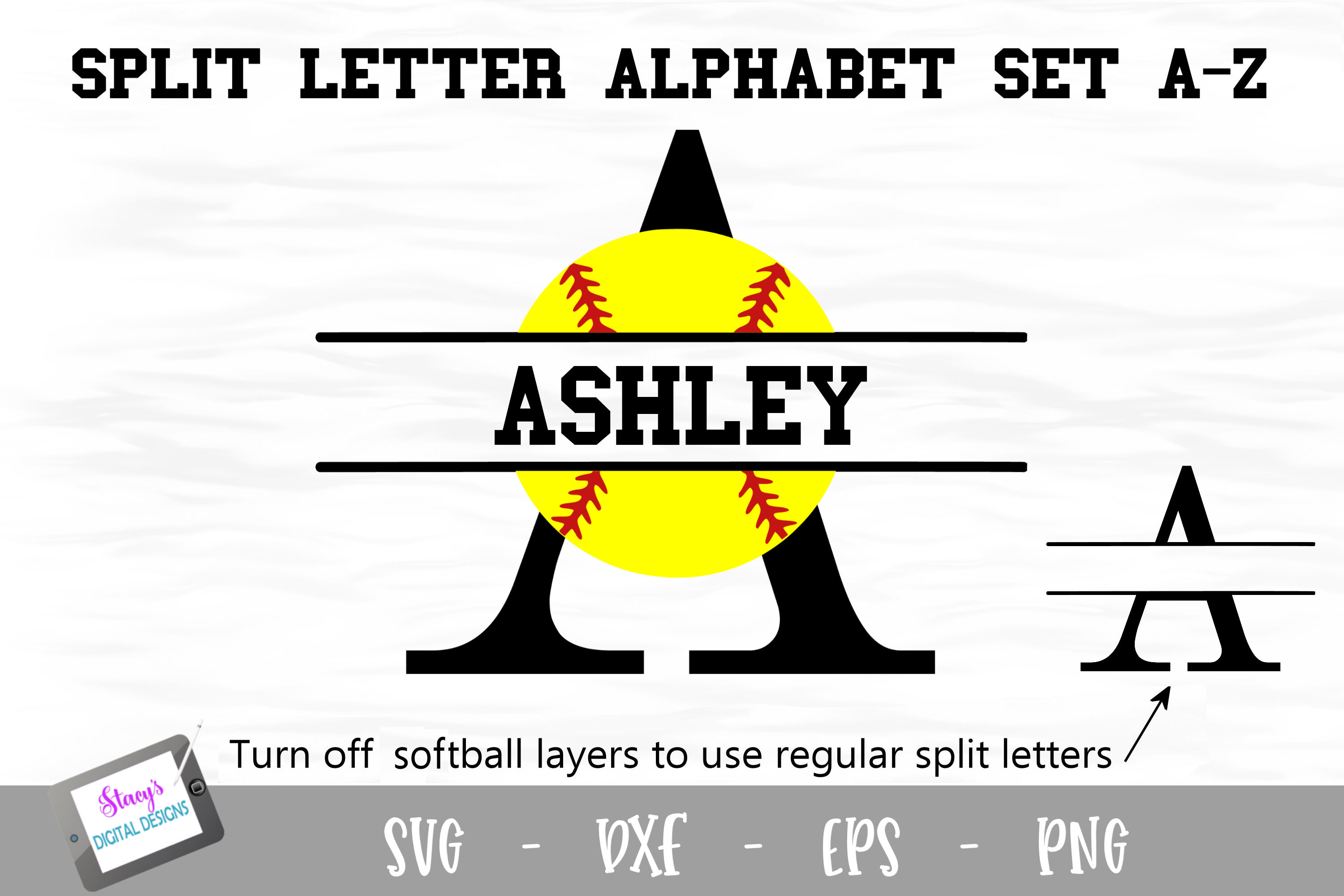 Download Split Letters A-Z - 26 Split Monogram Softball SVG alphabet