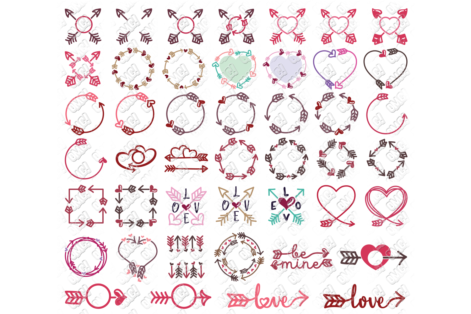 Download Valentine Arrow SVG Bundle Monogram SVG, DXF, PNG, EPS, JPG (179167) | Cut Files | Design Bundles