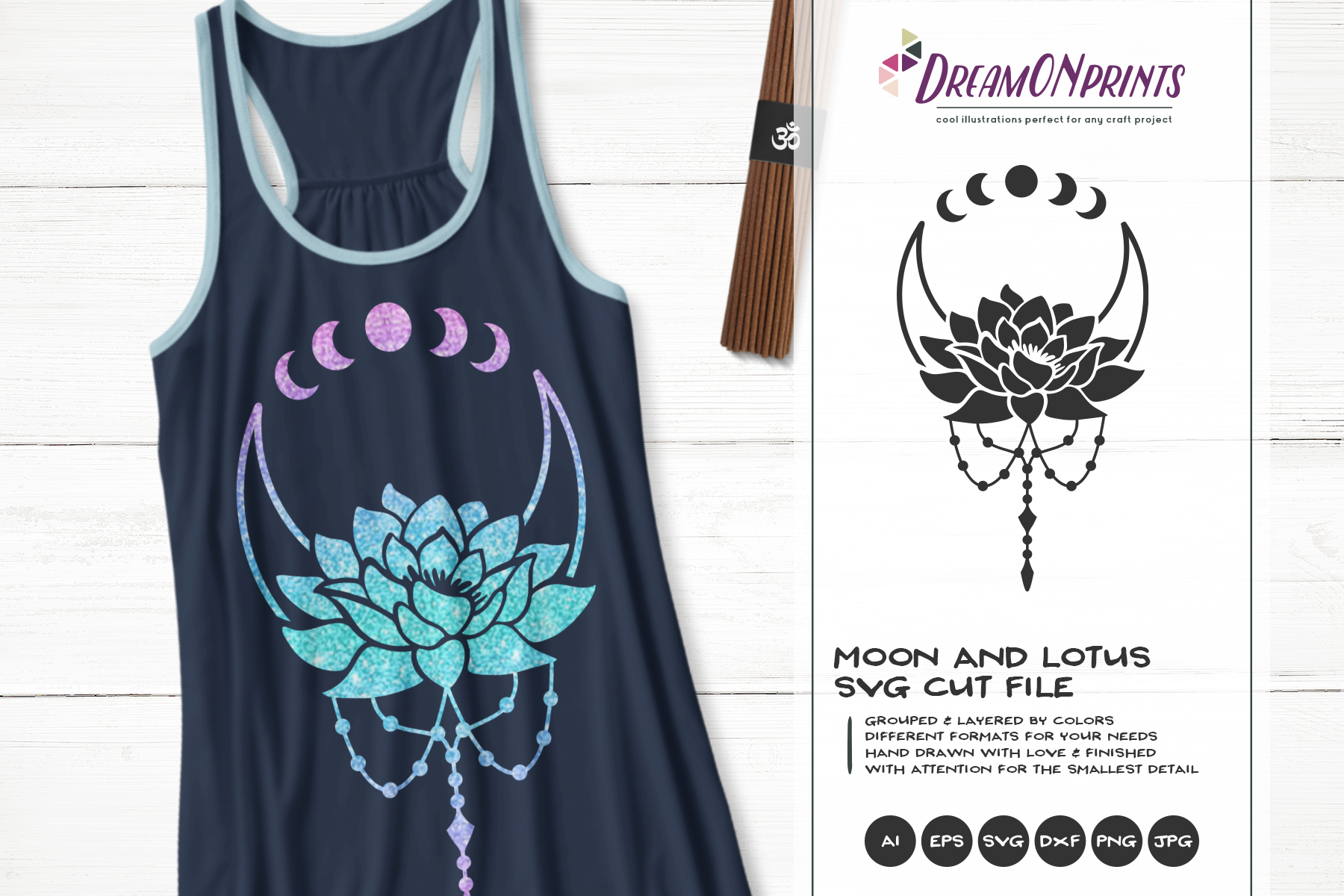 Crescent Moon and Lotus SVG (377060) | Cut Files | Design Bundles