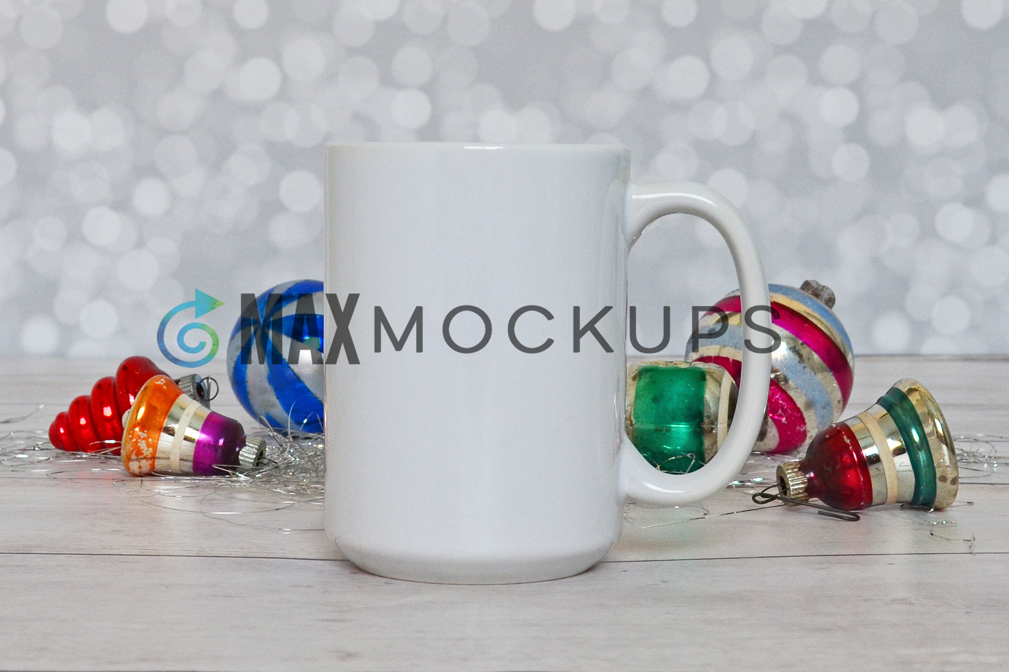 Download White mug mock up, Christmas vintage display 15 oz cup