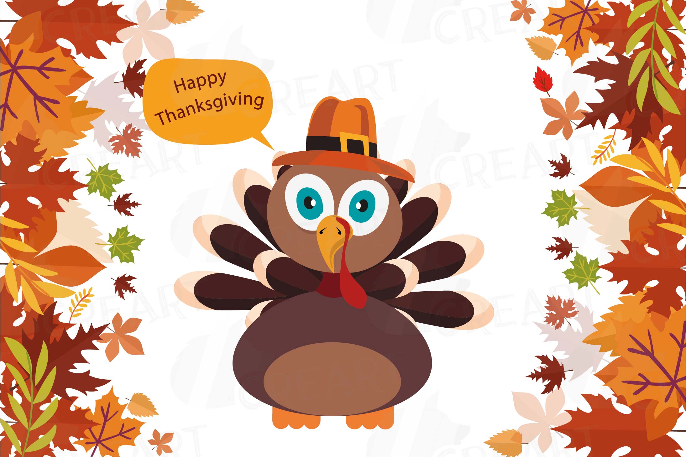 Colorful Thanksgiving Turkey clip art, Happy Thanksgiving