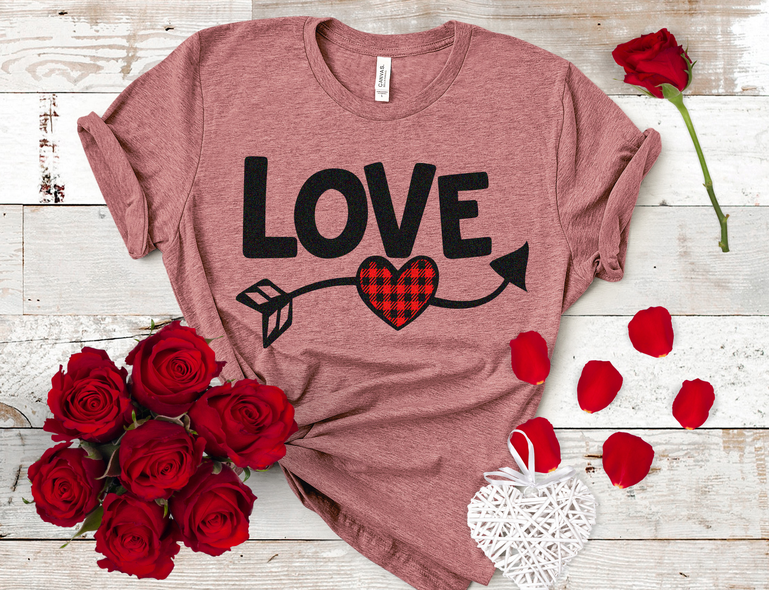 Download Buffalo Plaid Love Heart arrow, Valentine SVG Cut file
