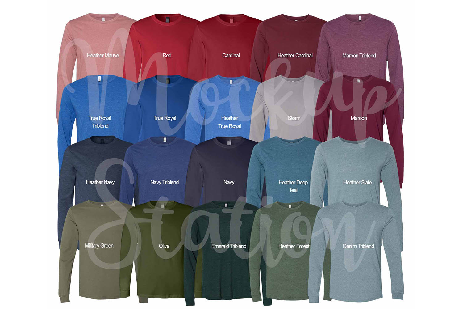 Download Color Chart for Bella Canvas 3501 Long Sleeve Tshirt Mockup