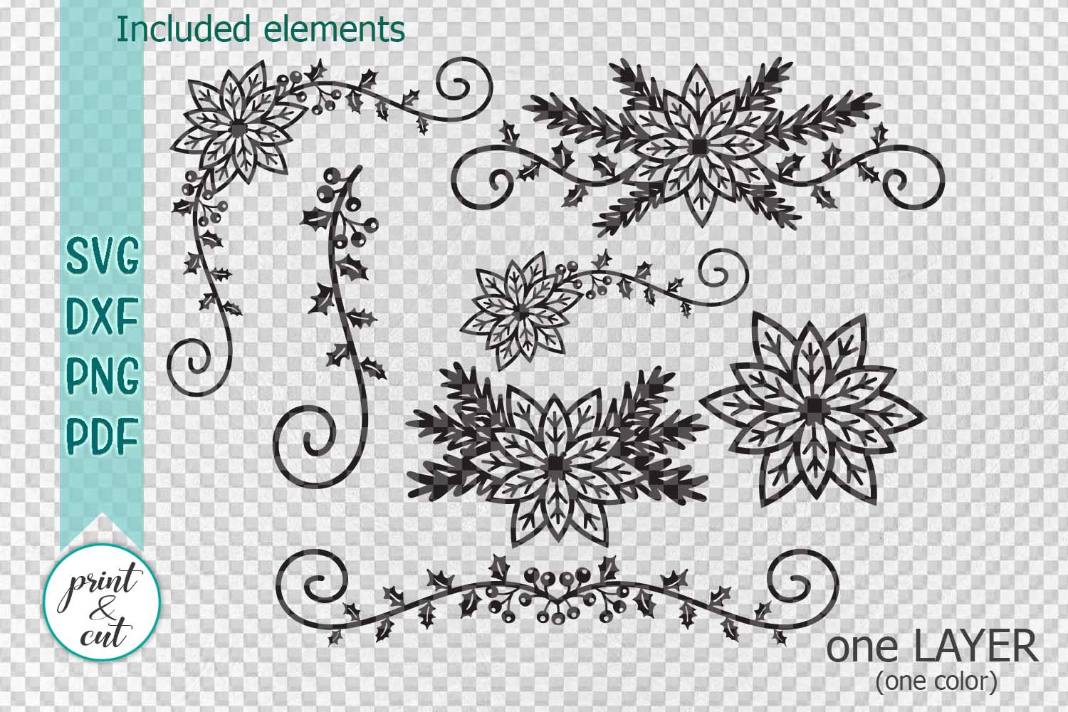 Download Poinsettia Christmas border swirls decorations paper cut ...