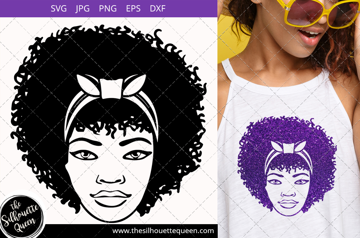 Afro Woman Svg With Curly Bob Natural Hair And Head Bandana