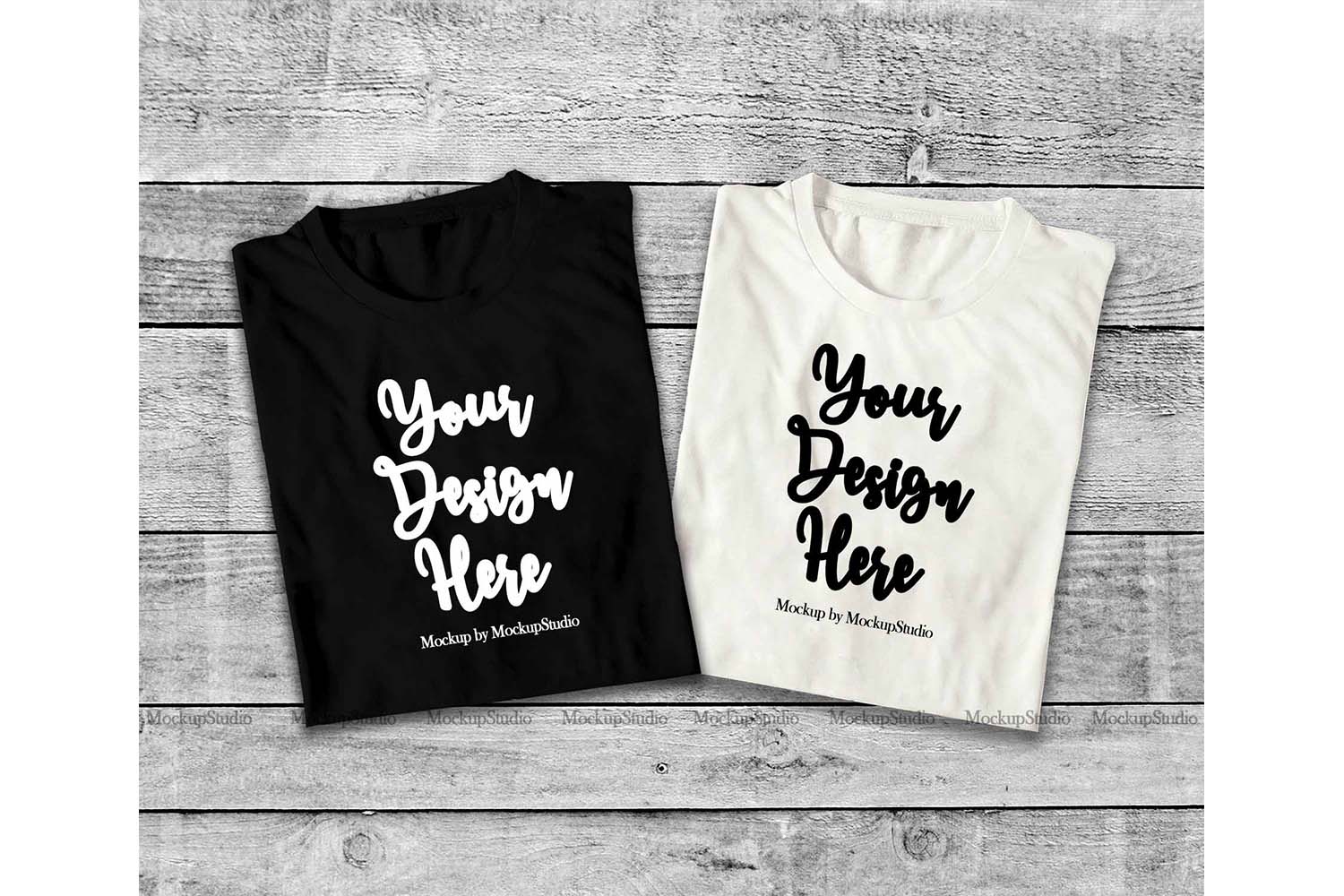 Download Two Black White Folded Tshirt Mock Up, Double Top View Tee (197013) | Mock Ups | Design Bundles