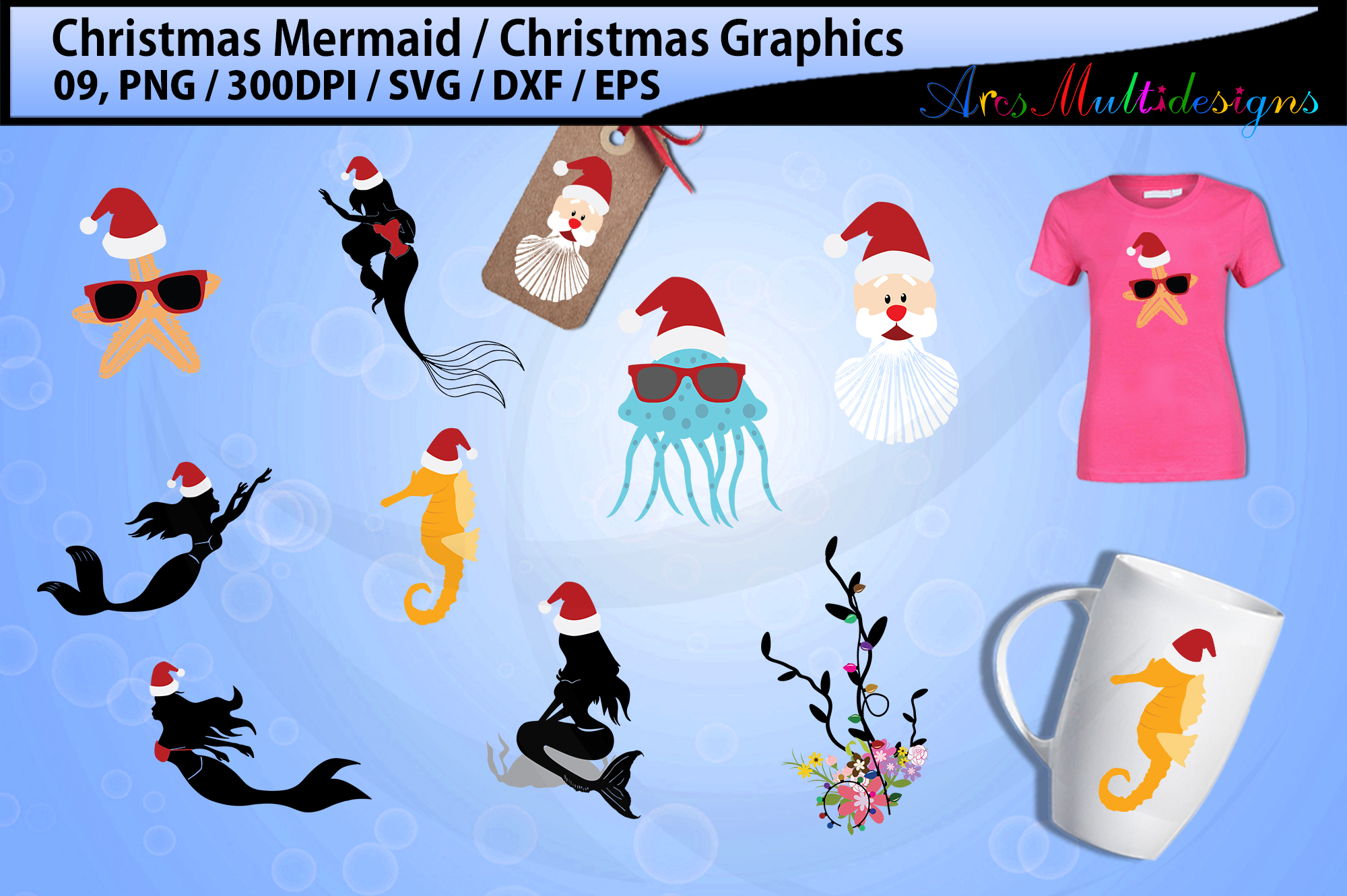 Download Mermaid christmas svg bundle / christmas graphics bundle ...