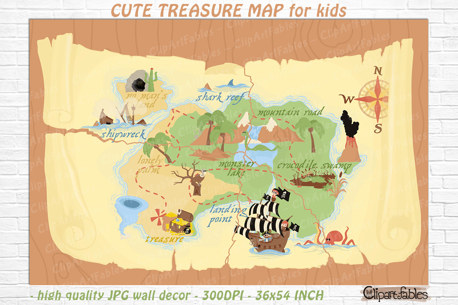 cute printable treasure map for kids pirate poster