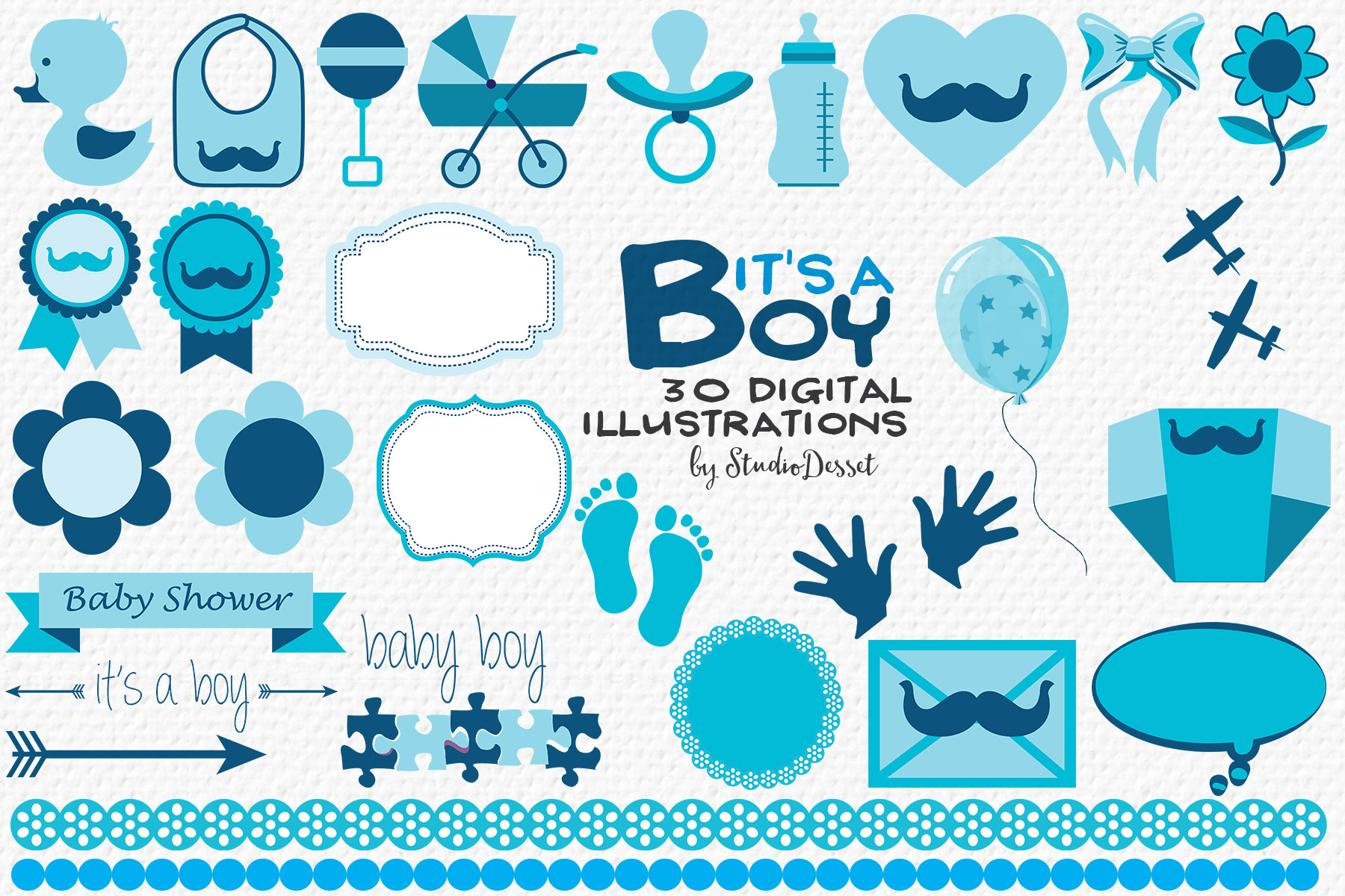 Download It's a Boy - Baby Boy Vector Illustrations (112135) | Illustrations | Design Bundles