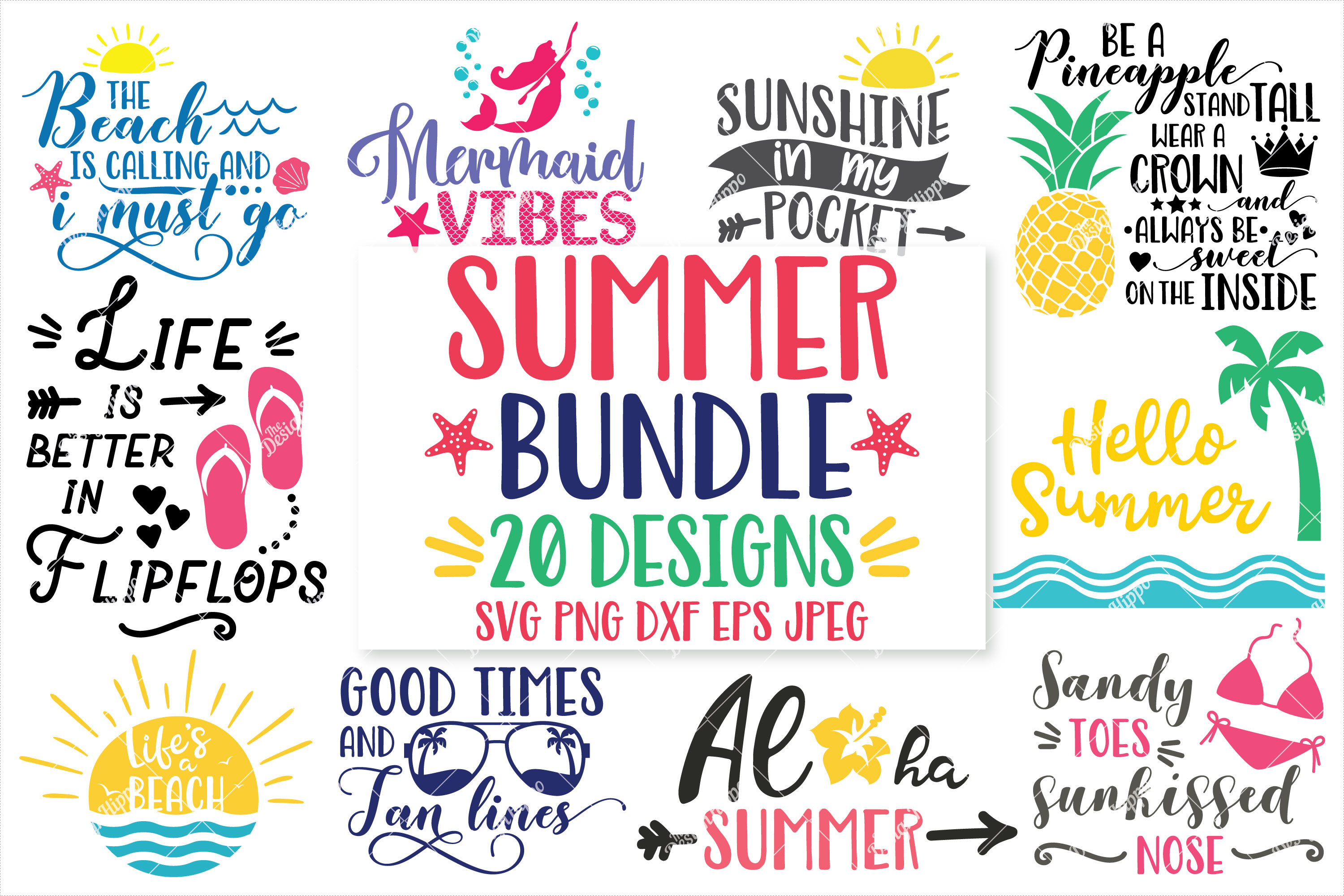 Download Summer, Beach Bundle of 20 SVG DXF PNG EPS Cutting Files