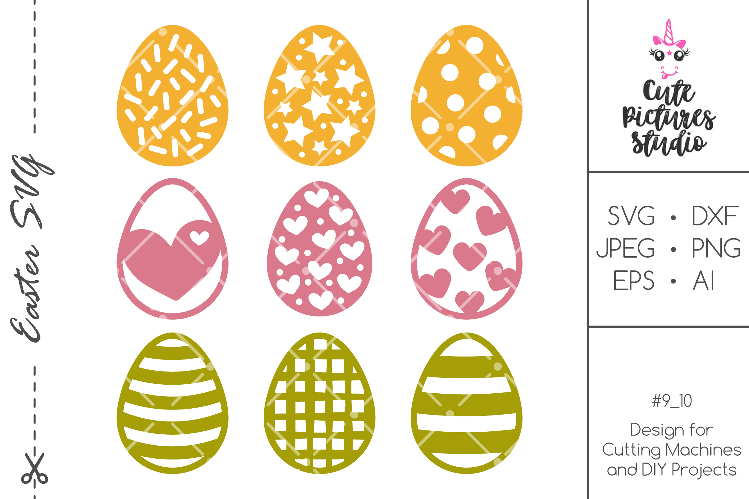 Easter egg SVG cut file bundle, Easter egg png clip art.