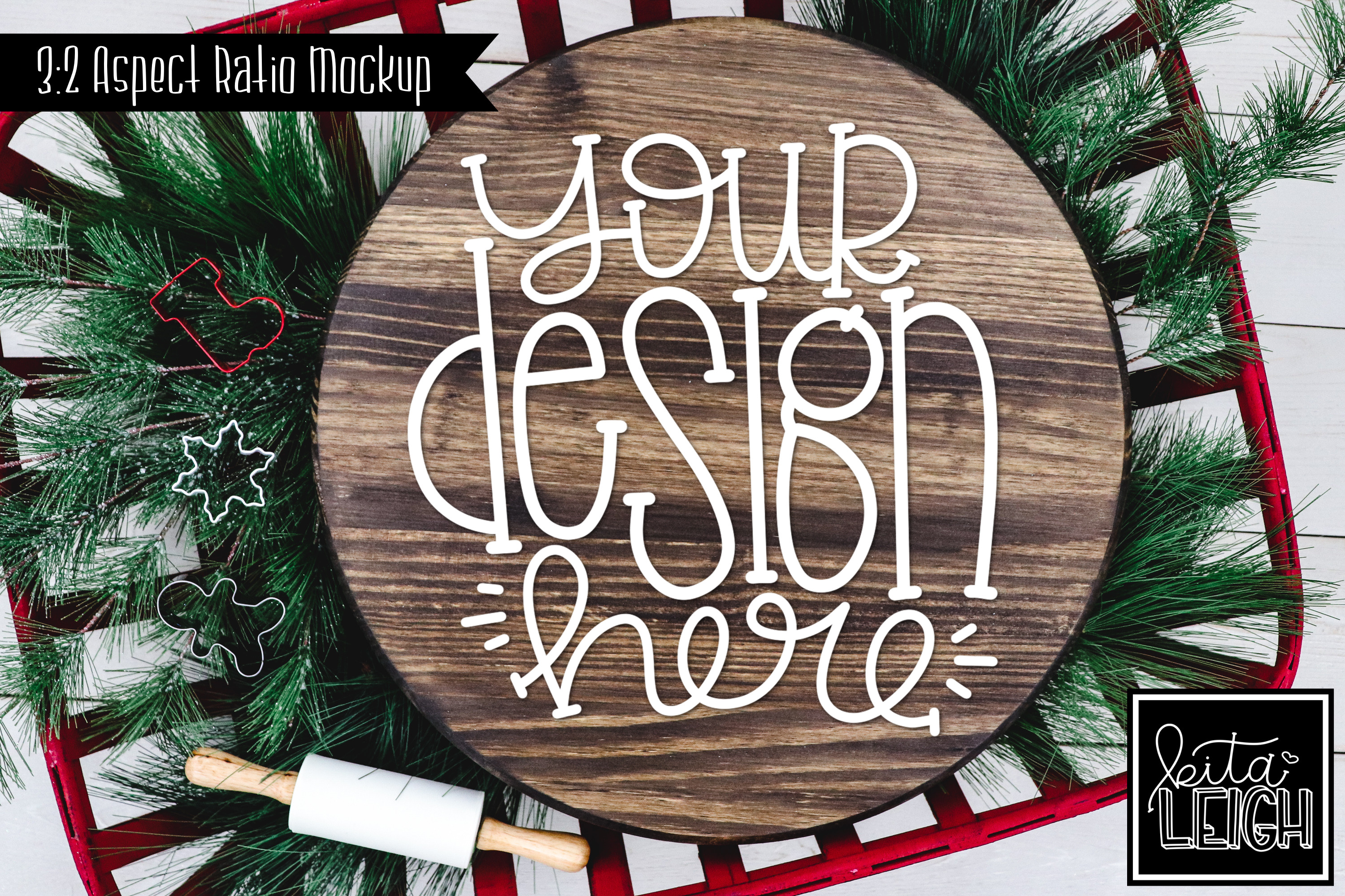 Wood Round Christmas Mockup Bundle