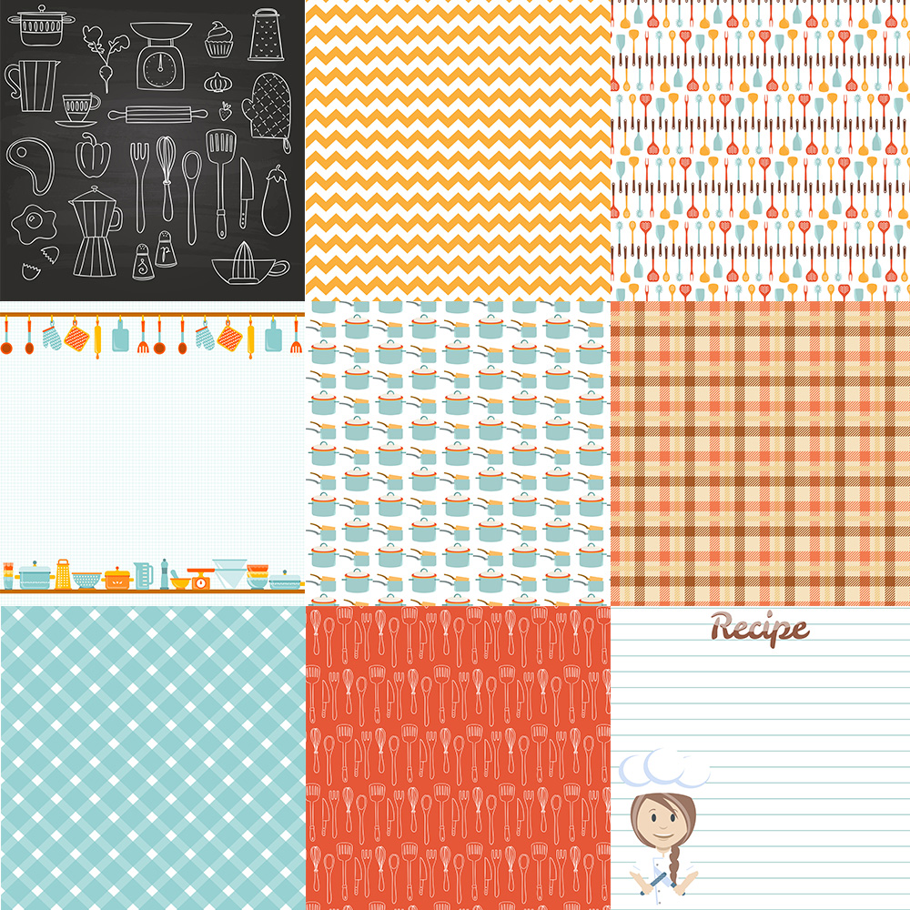 Bon appetite, Food papers, Kitchen papers, retro kitchen digital paper