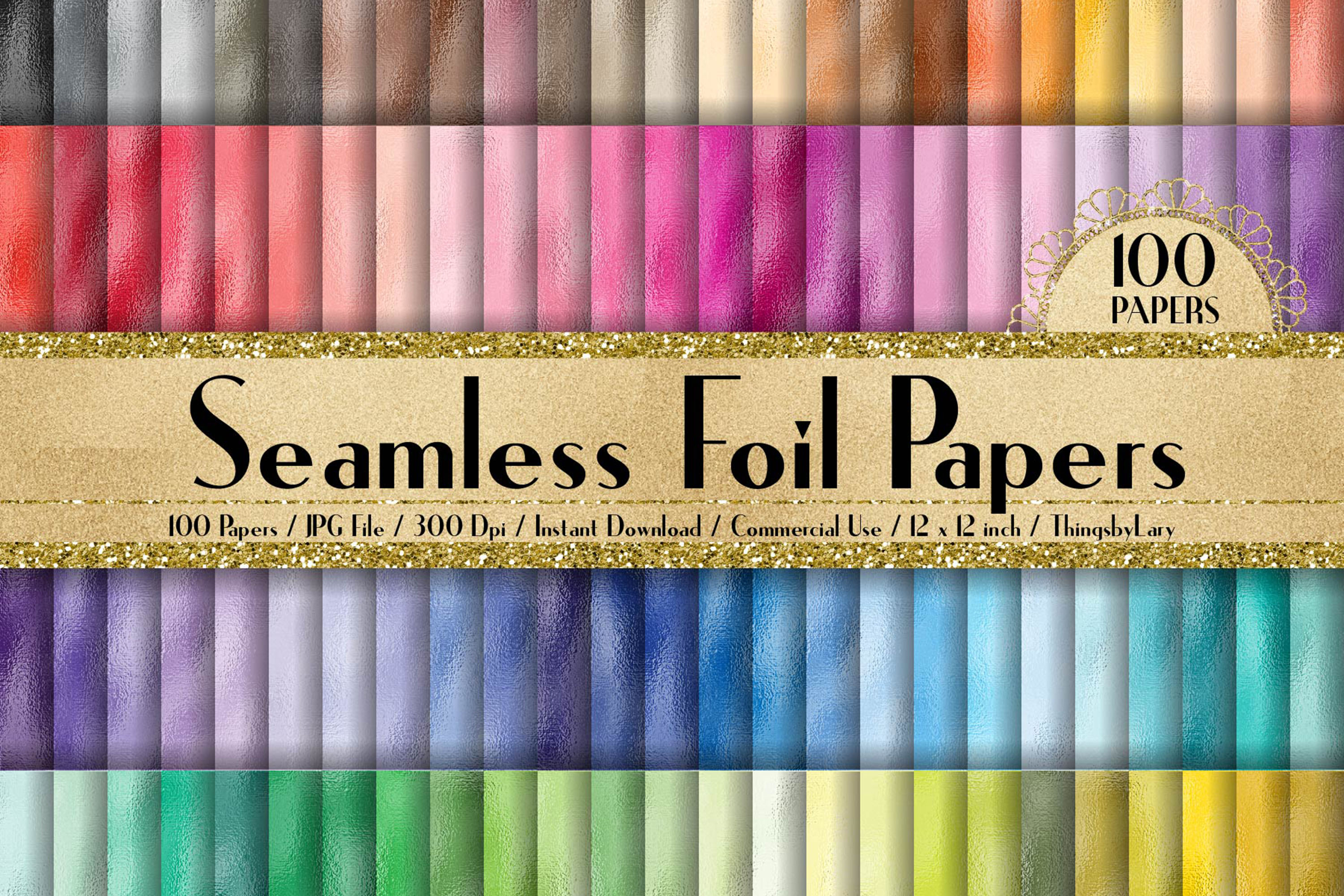 100 Seamless Metallic Foil Texture Digital Papers (136391) Backgrounds Design Bundles