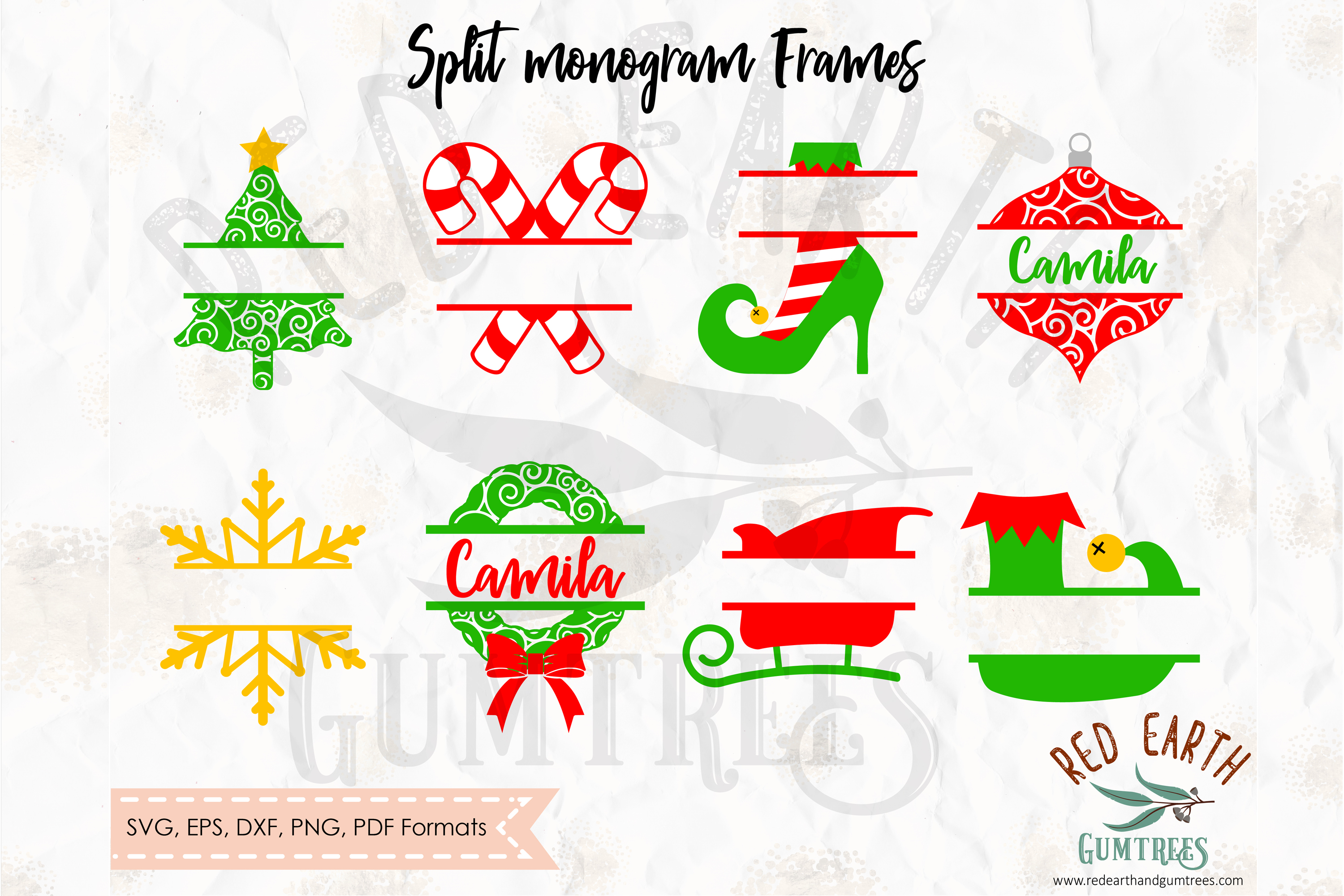 Christmas split monogram frame in SVG,DXF,PNG,EPS,PDF format (147936