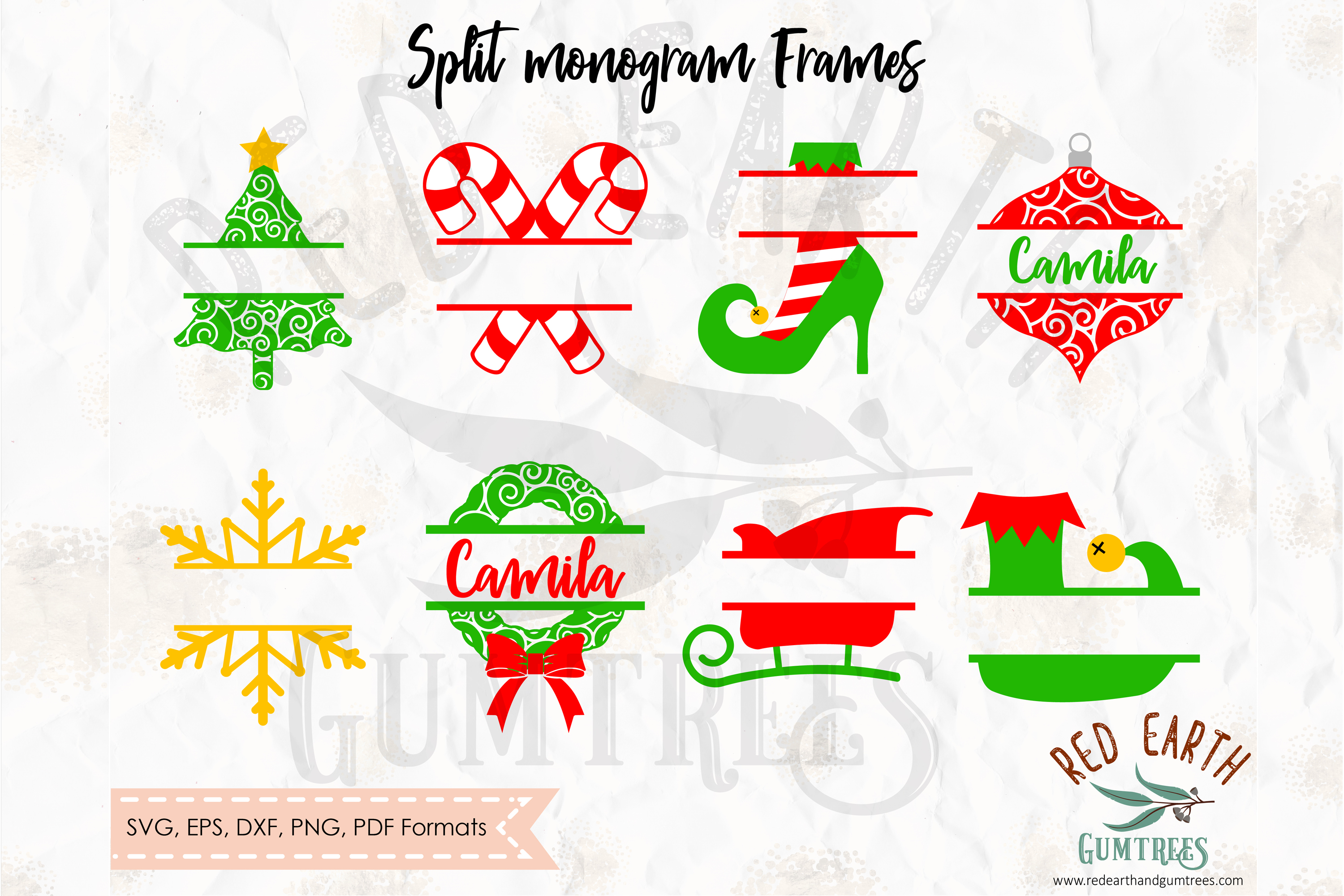 Download Christmas split monogram frame in SVG,DXF,PNG,EPS,PDF format (147936) | Cut Files | Design Bundles