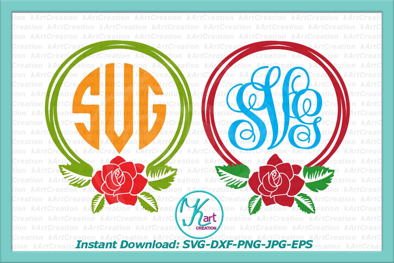 Download rose wreath circle monogram svg dxf cutting templates prints