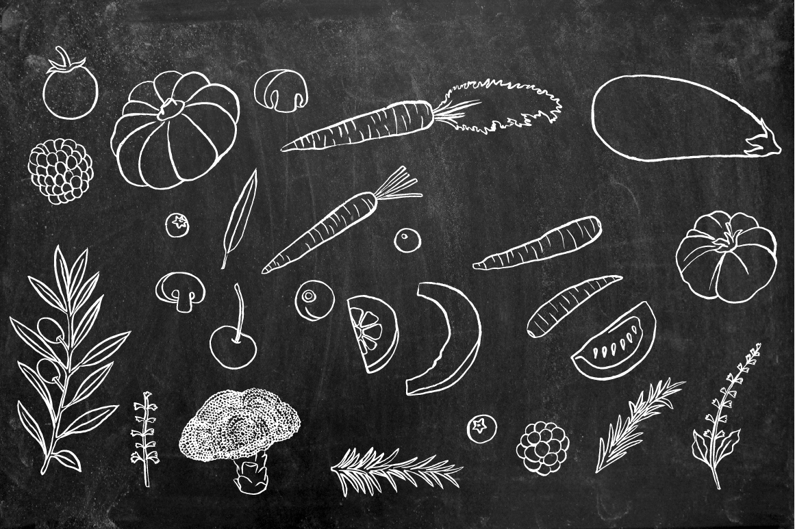 Chalkboard Fruits and Vegetables (82255) | Illustrations | Design Bundles
