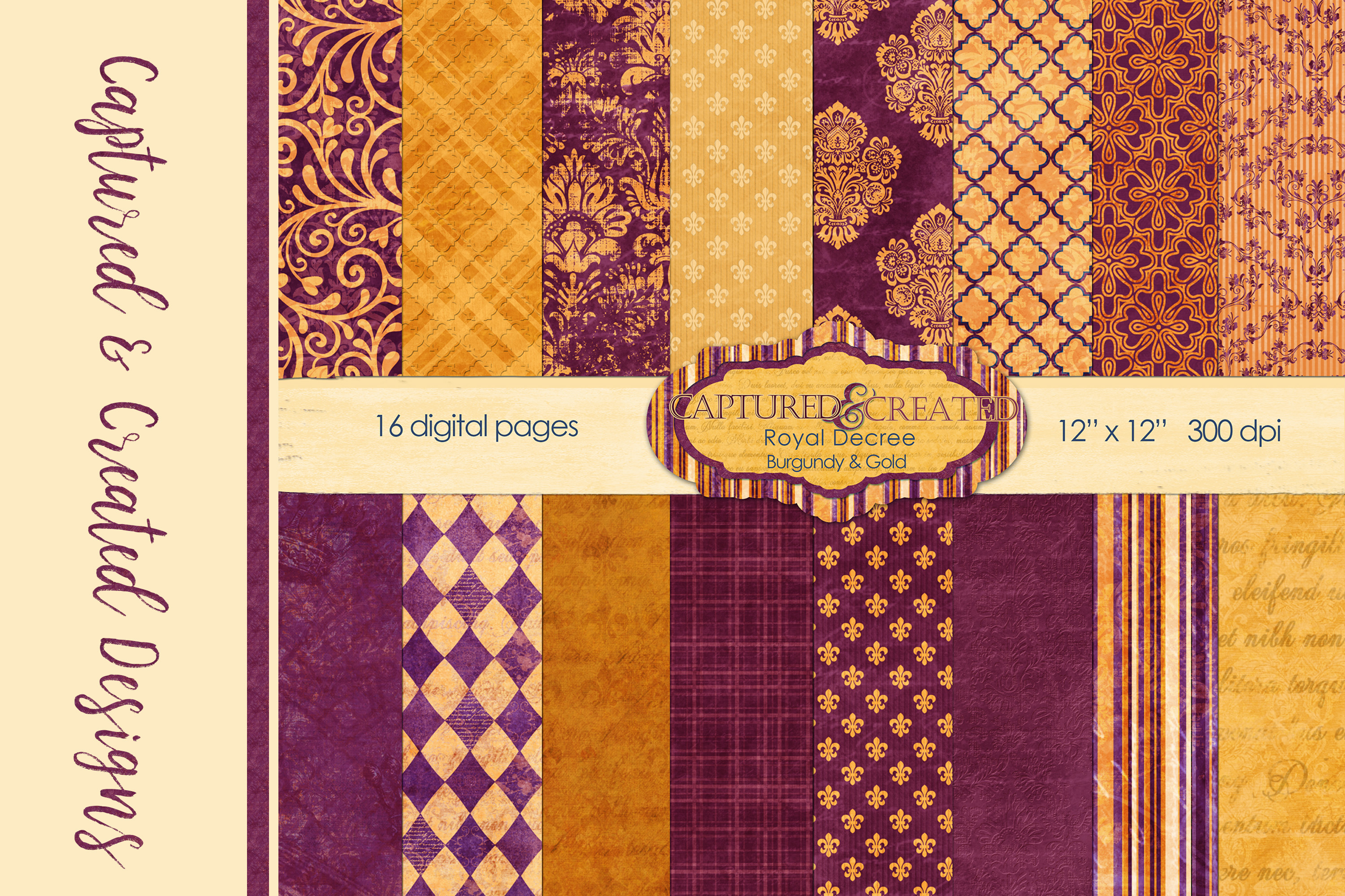 Download 16 Royal Decree Burgundy Gold Digital Paper Pack